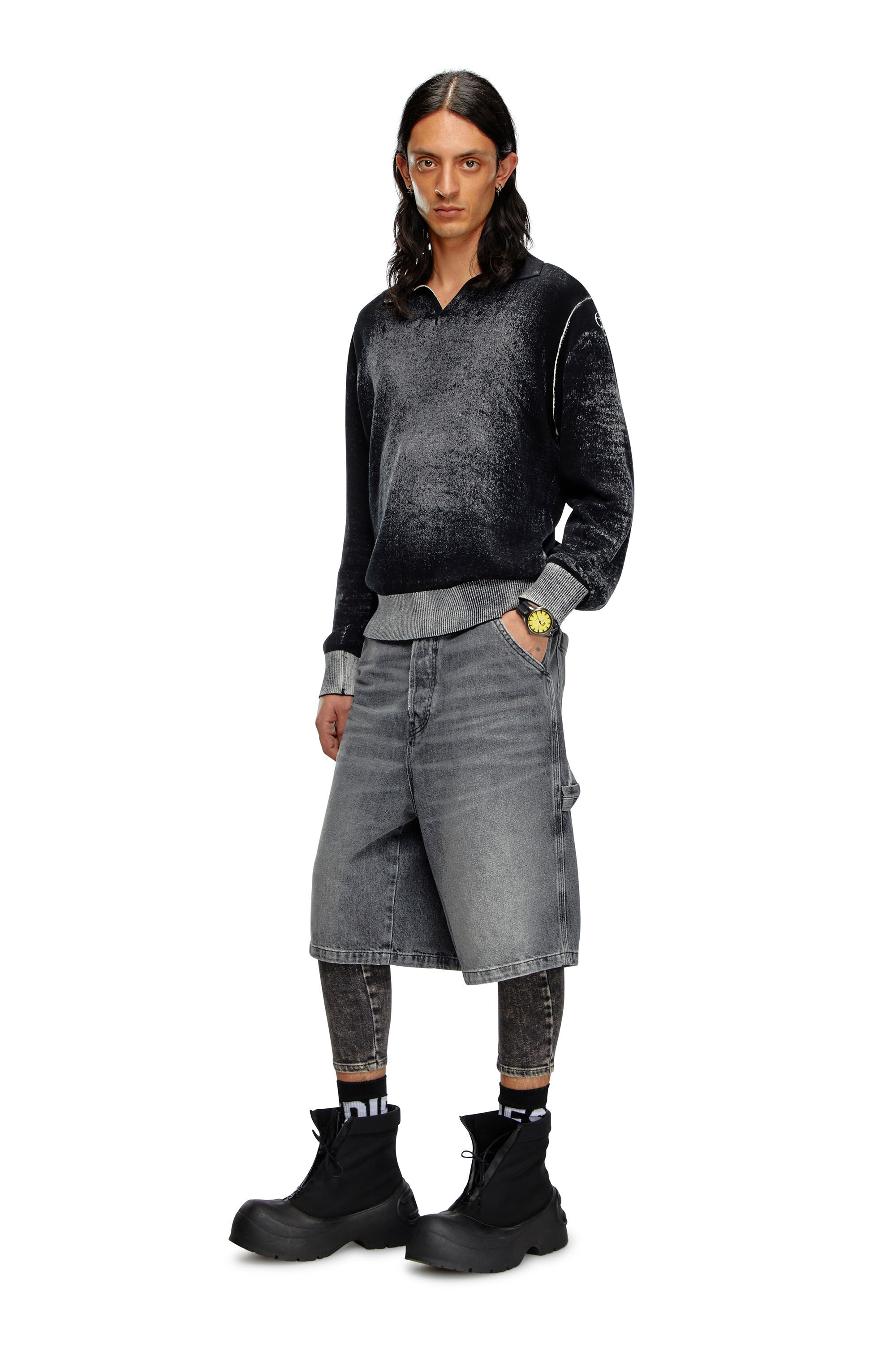 Diesel - D-LIVERY-SHORT, Man's Hemp denim utility shorts in Black - 1