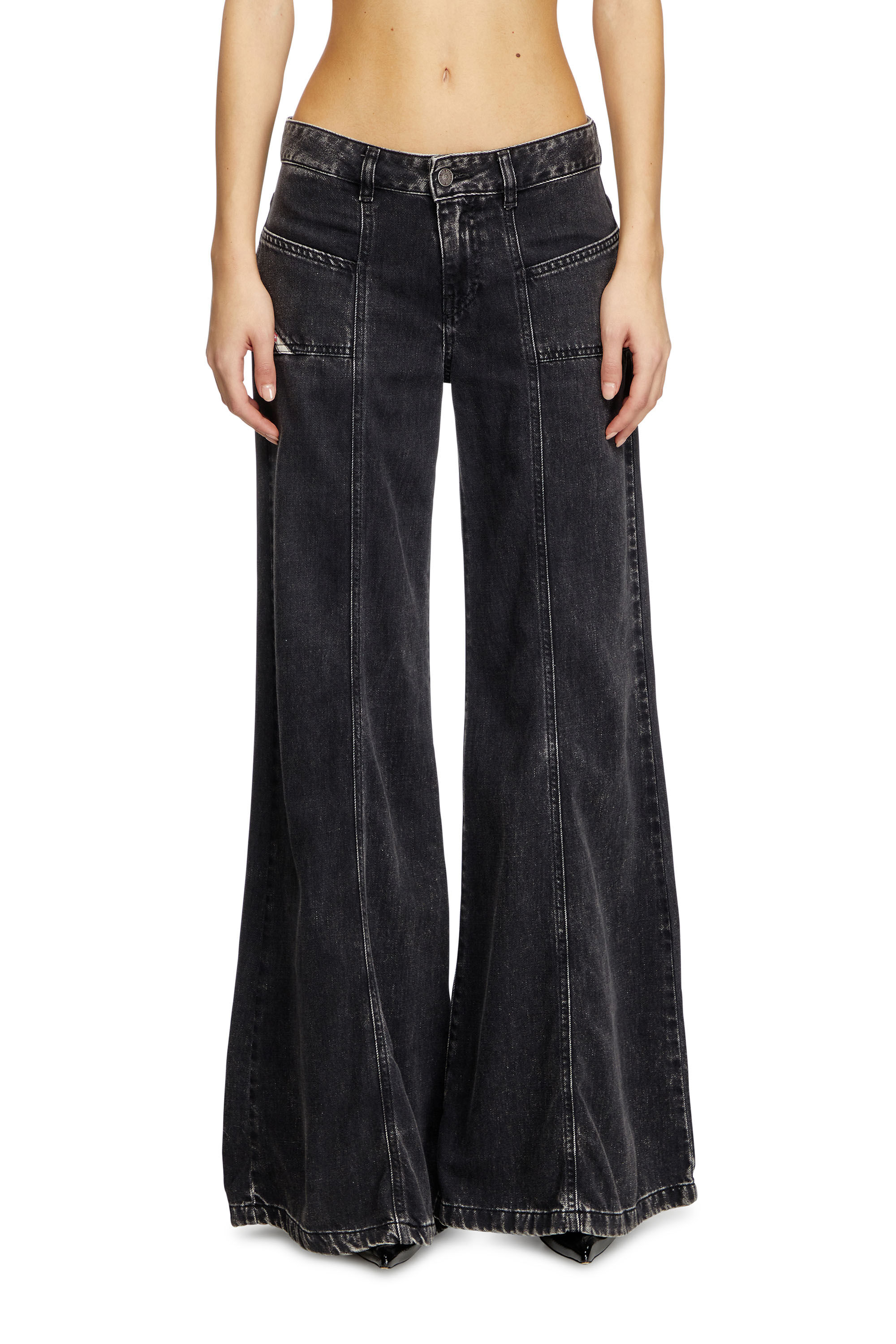 値頃 Women's Flare Jeans | Black/Dark grey | Diesel D-Akii パンツ