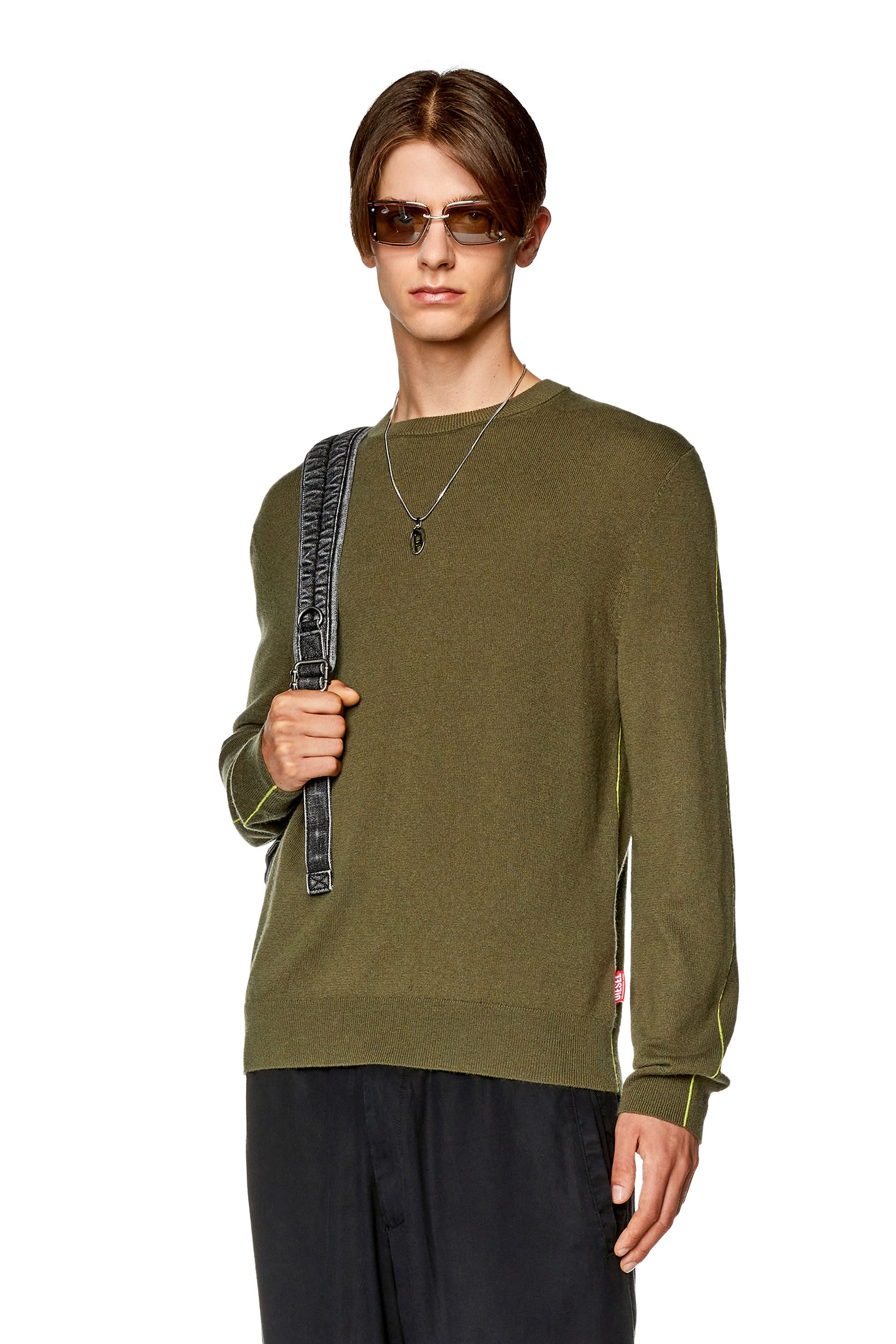 Diesel - K-VROMO, Man Jumper with contrast piping in Green - Image 3
