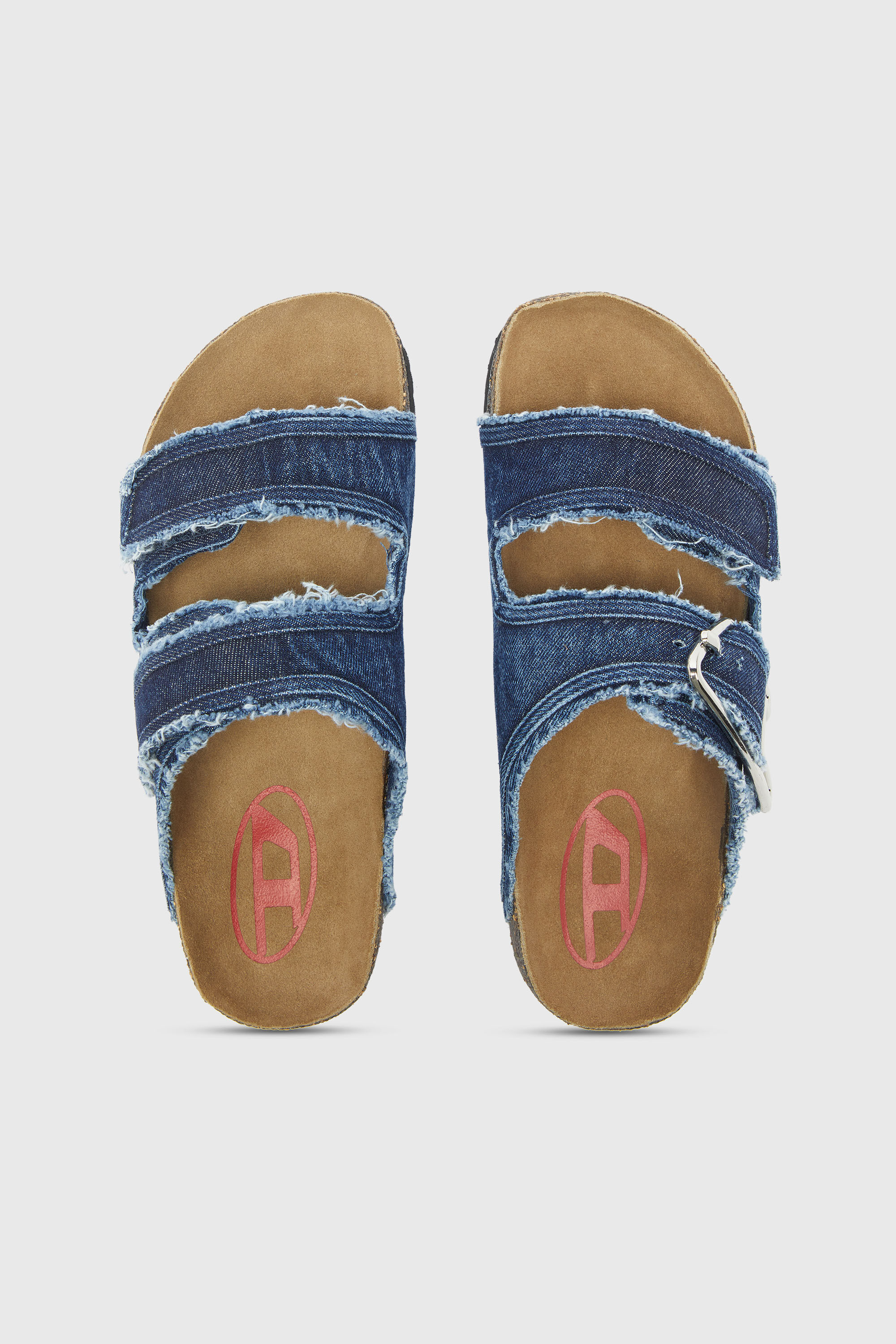 Diesel - D-WOODSTOCK D SANDAL W, Woman's D-Woodstock - Slide with frayed denim straps in Medium blue - 4