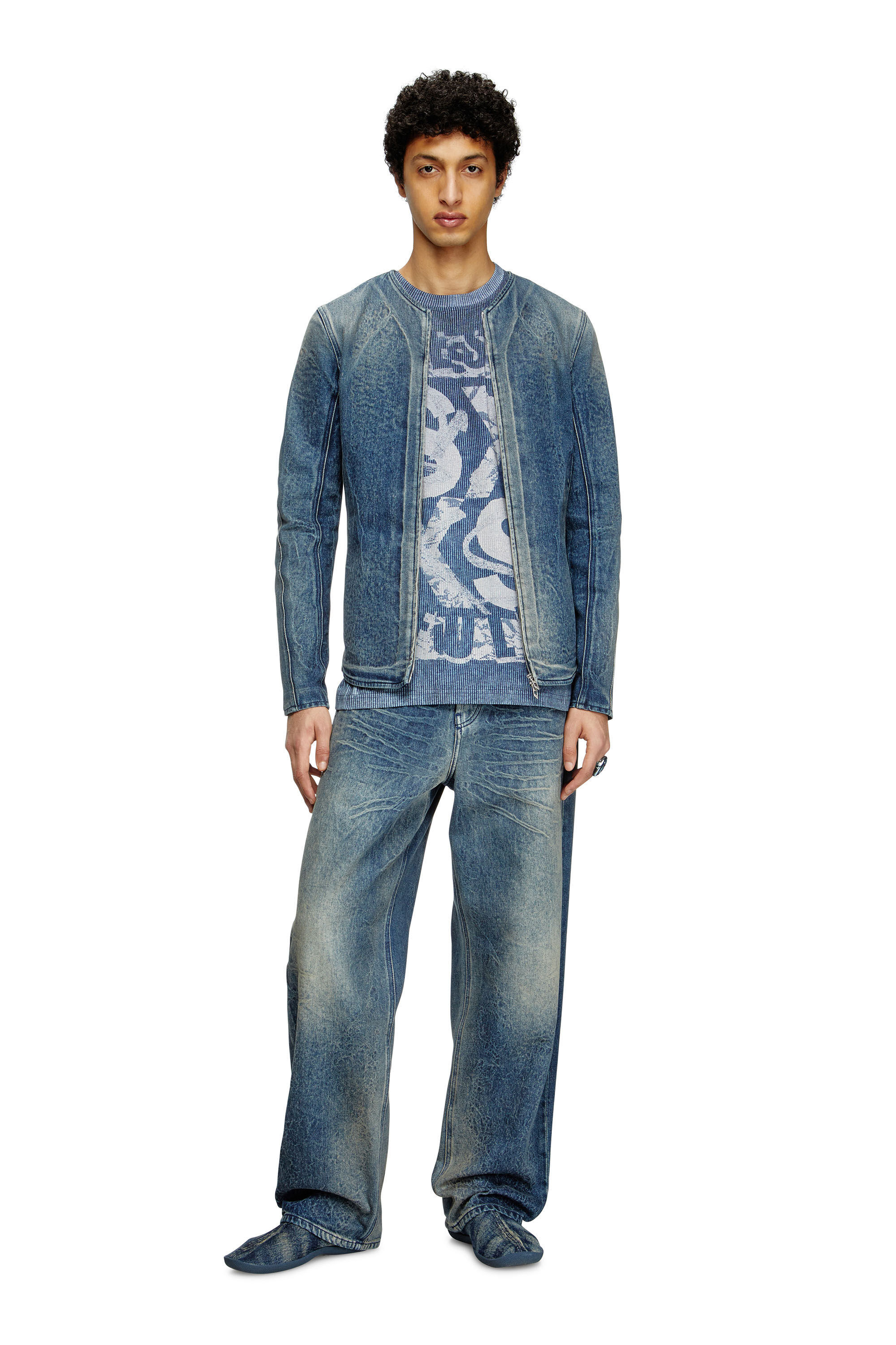 Diesel - T-NORM-R3, Man's T-shirt with rib-knit print in Blue - 1