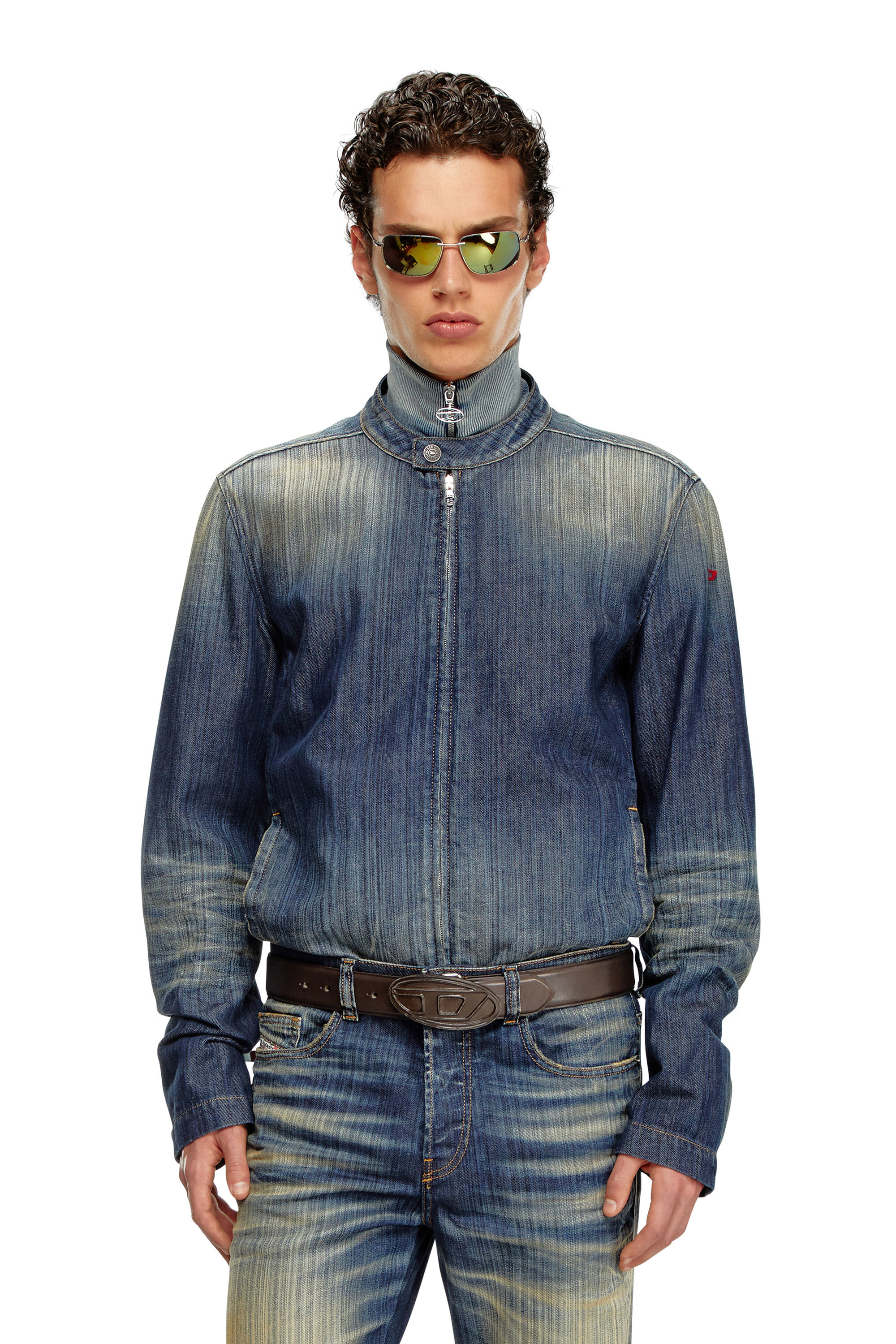 Diesel - D-GLORY, Man Moto jacket in streaky denim in Blue - Image 3