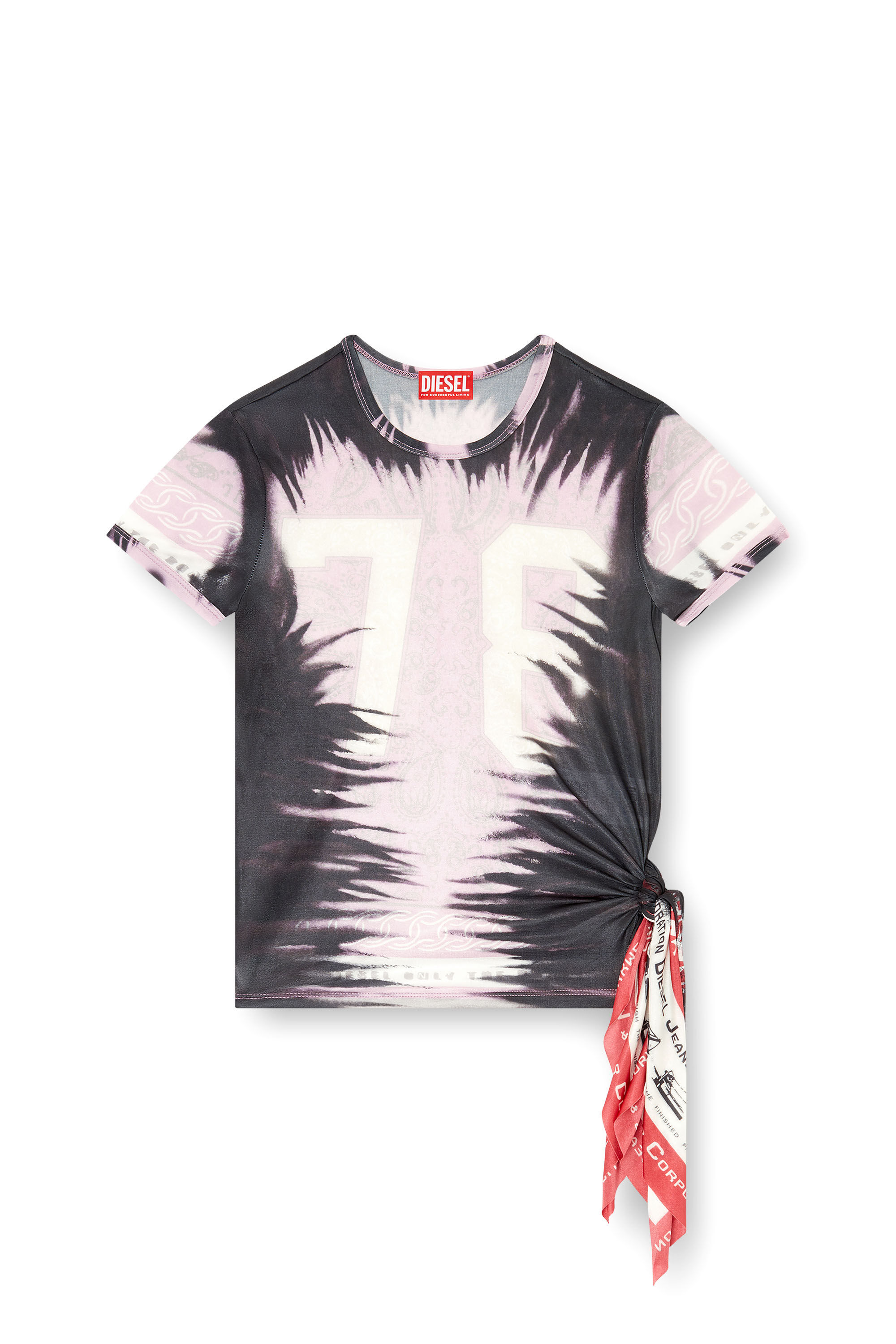 Diesel - T-DASHA, Woman's Draped top with bandana knot in Pink/Black - 2
