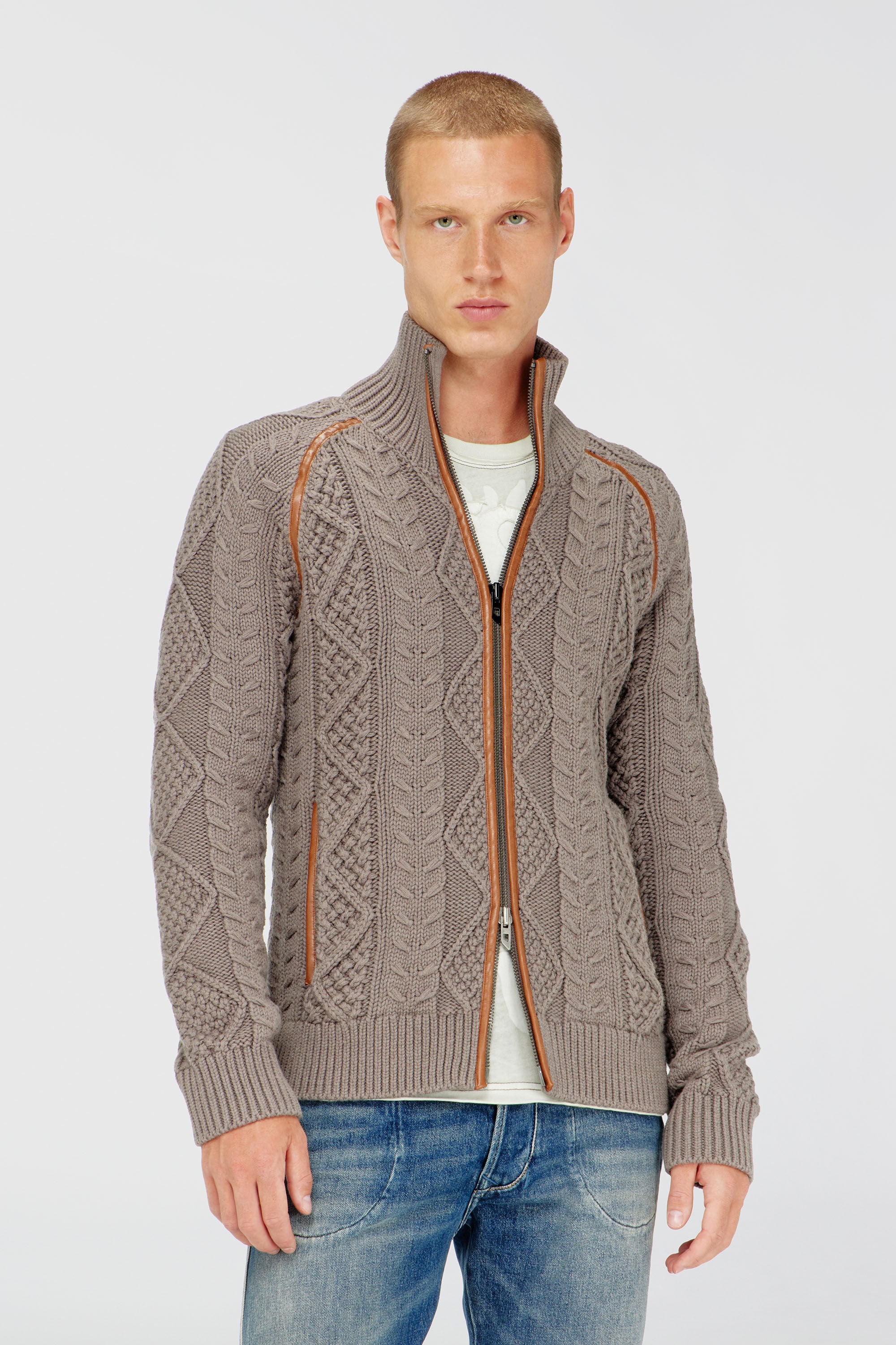 Diesel - K-INOKI, Man's Zip cardigan in cable knit in Grey - 3