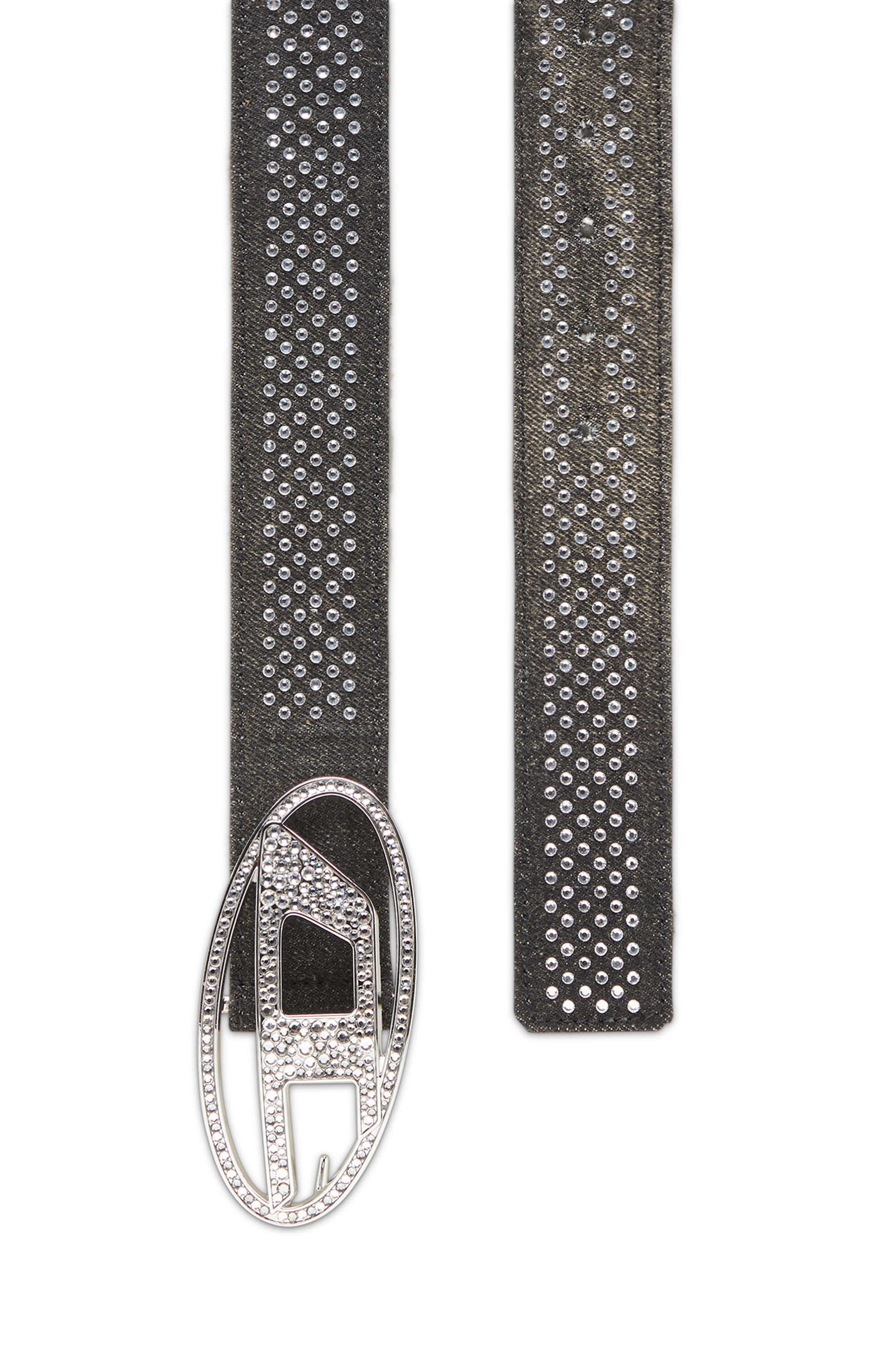 Diesel - B-1DR STRASS, Woman Denim and leather belt with rhinestones in Black - Image 2