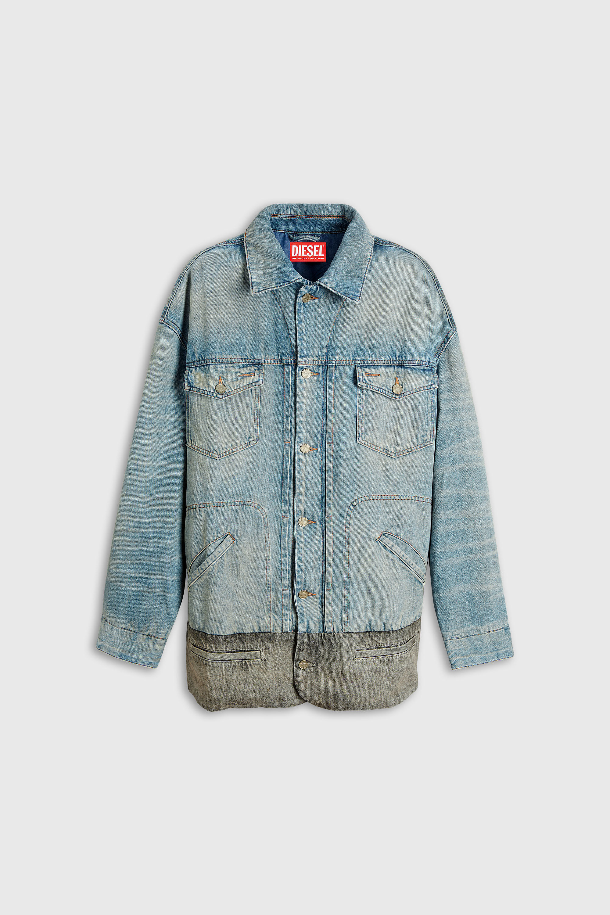 Diesel - D-ARI-S, Man's Denim jacket with contrast hem in Blue/Grey - 2