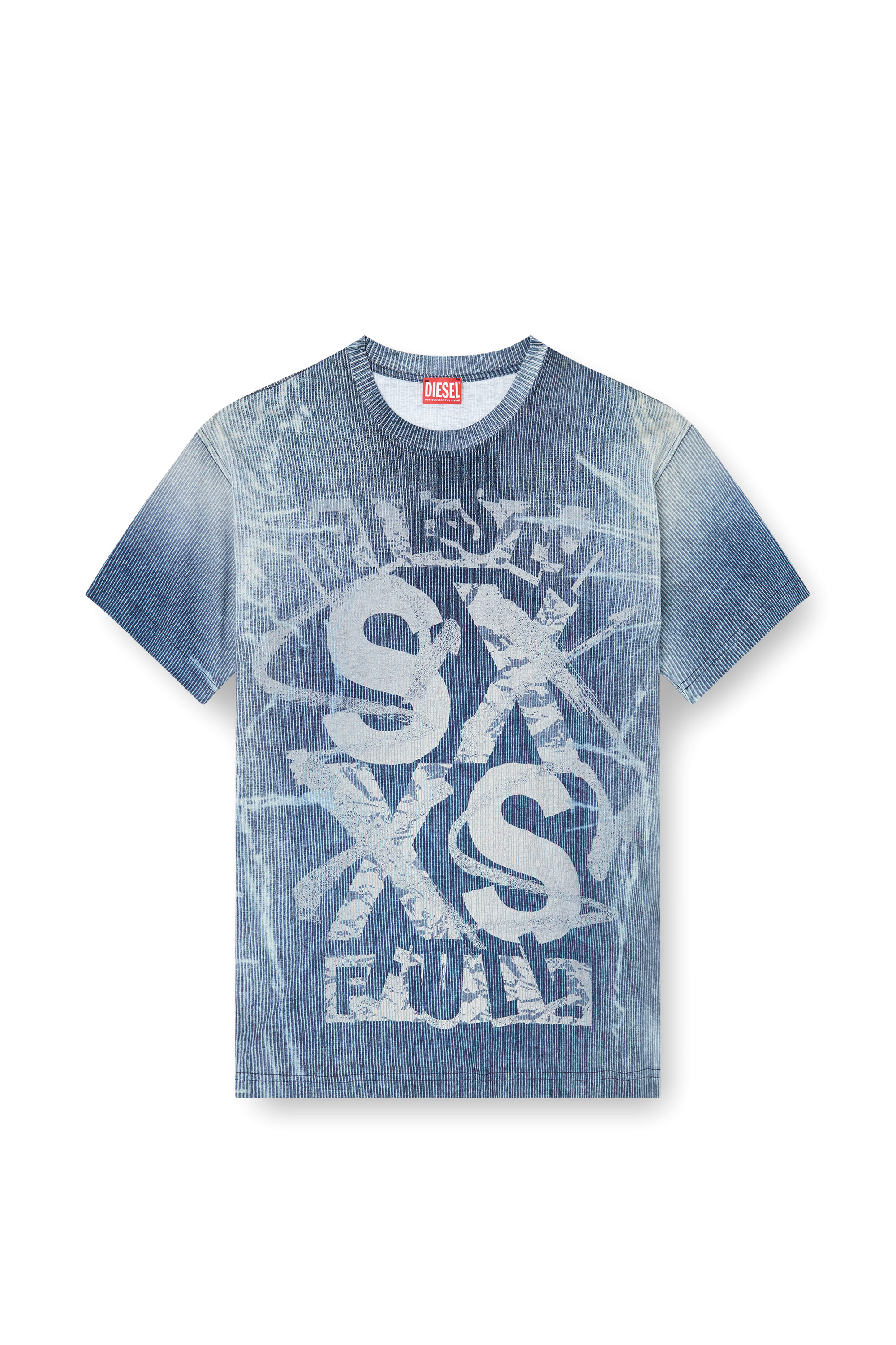 Diesel - T-NORM-R3, Man's T-shirt with rib-knit print in Blue - 2