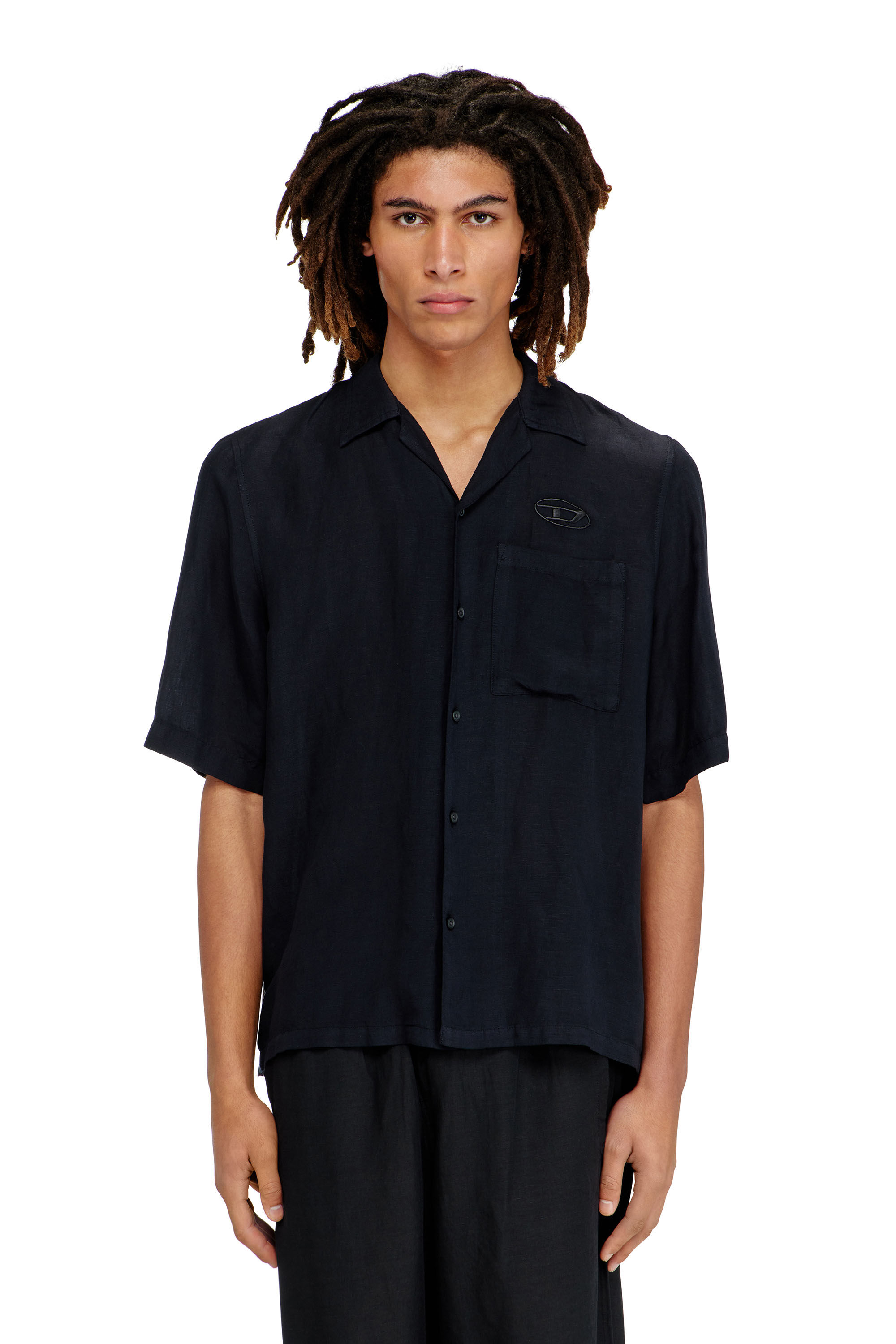 Diesel - S-BRACK-PGBS, Man's Linen-blend shirt with short sleeves in Black - 3