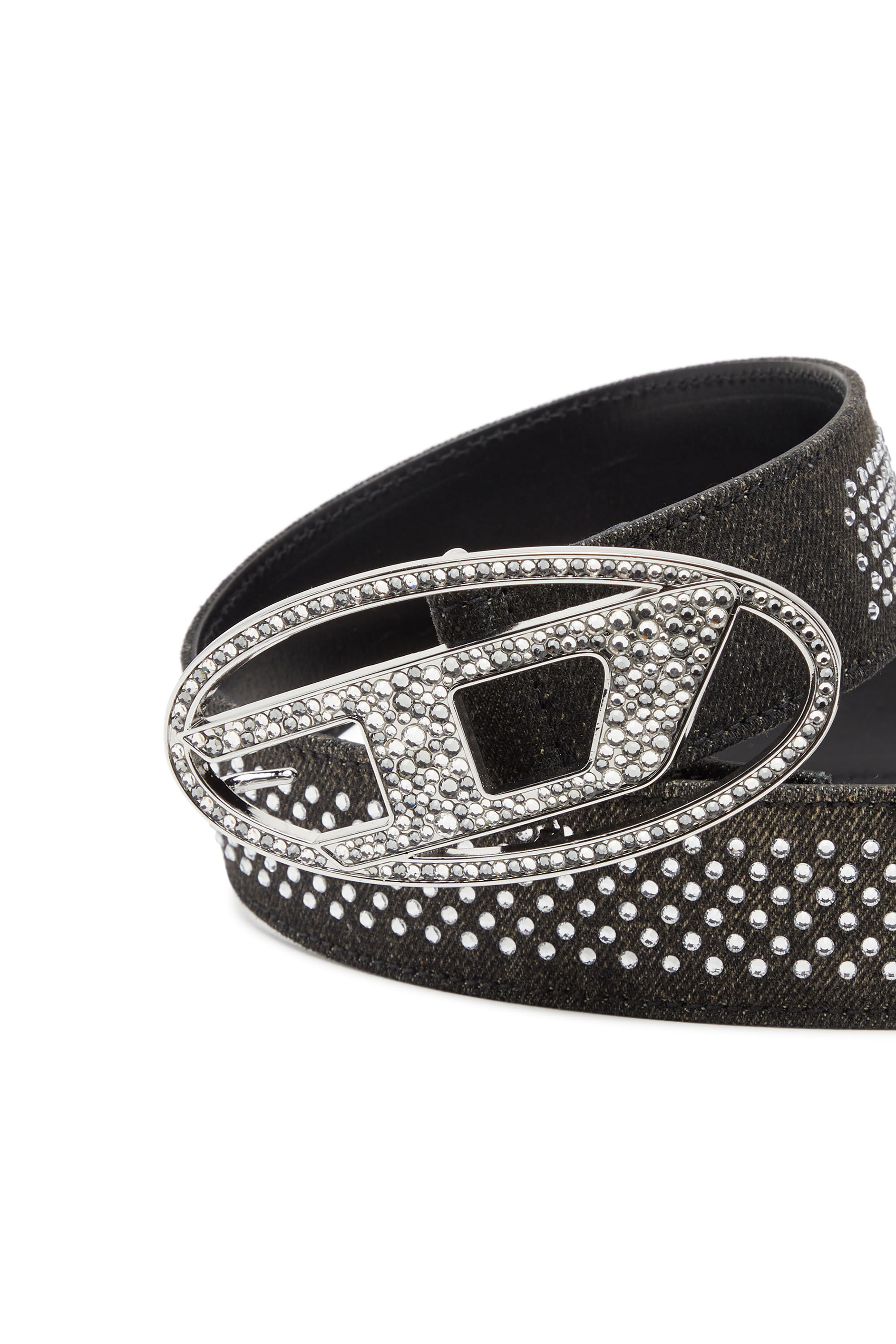 Diesel - B-1DR STRASS, Woman Denim and leather belt with rhinestones in Black - Image 3