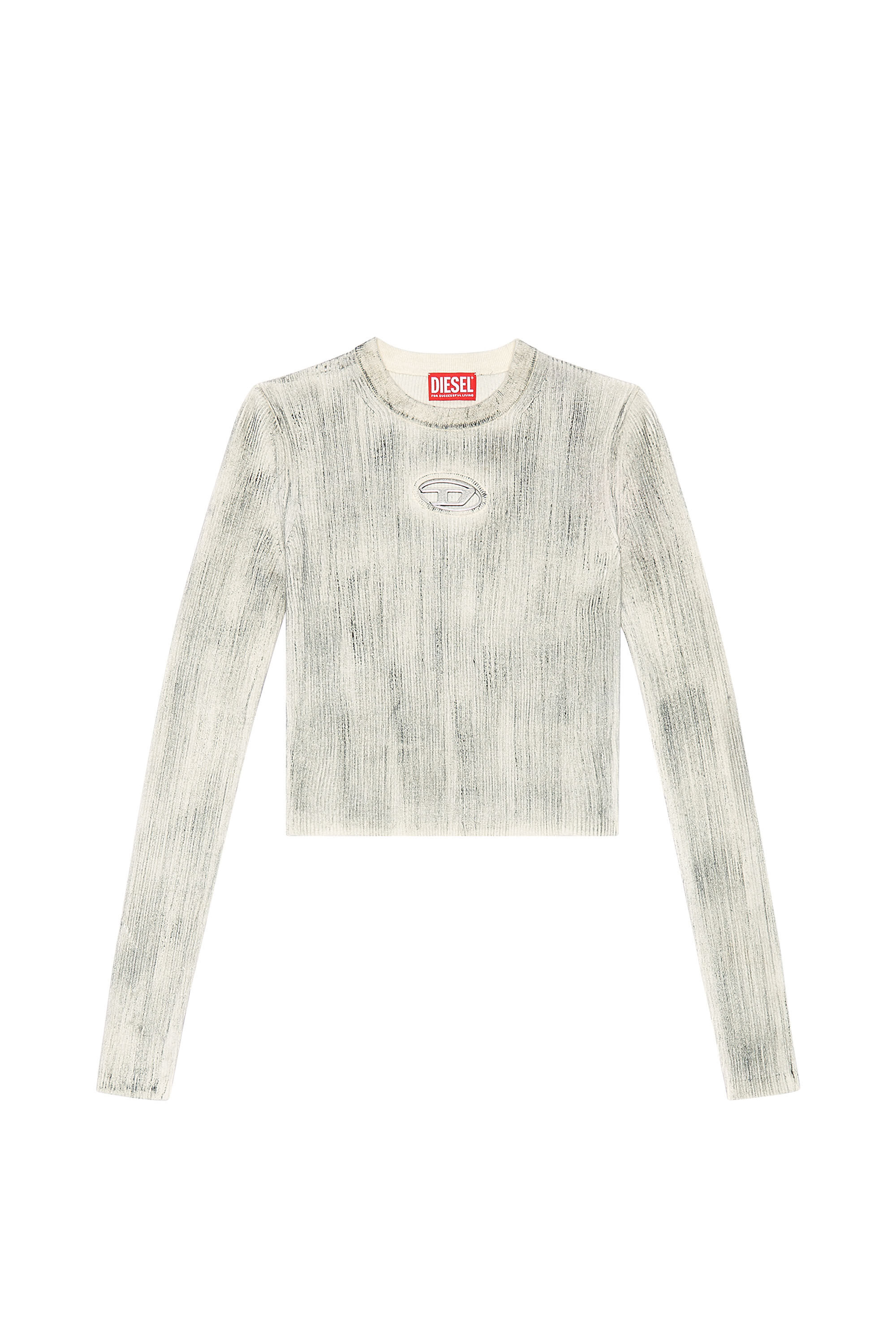 Diesel - M-ZOEY-C, Woman Ribbed crew-neck with oval D plaque in Grey - Image 2