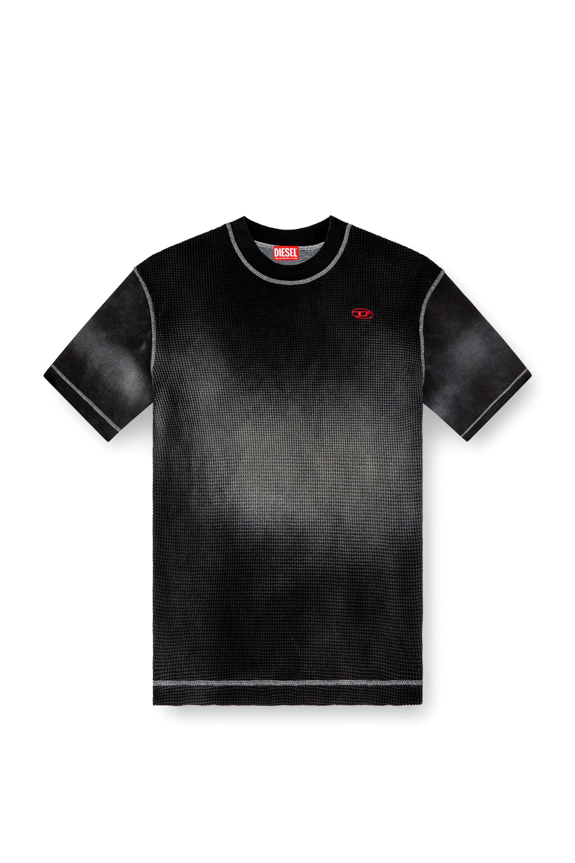 Diesel - S-WAFYCOL, Man's Waffle and jersey half-sleeve sweatshirt in Black - 2
