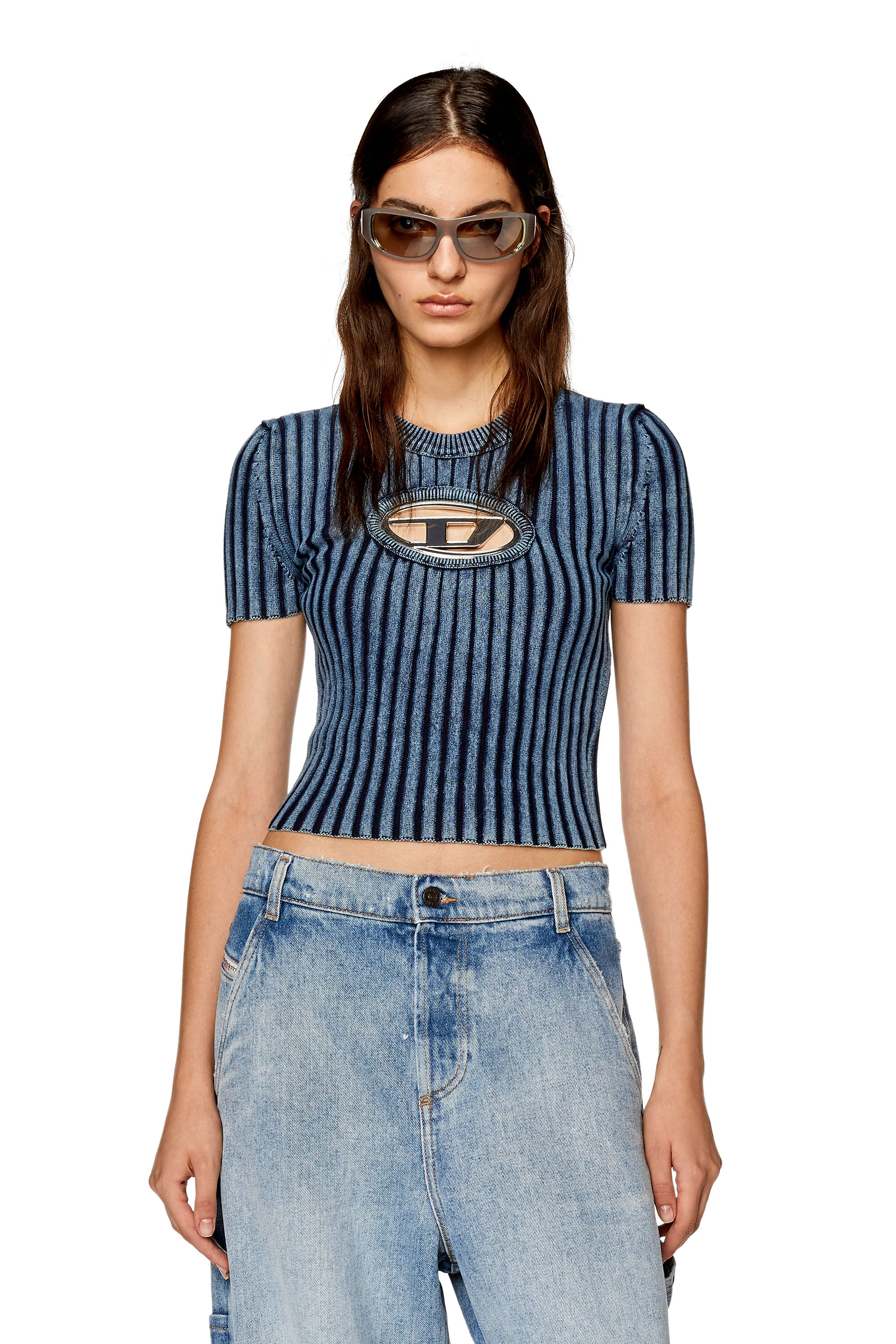 Diesel - M-ANAHEIM, Woman Top with D plaque in Blue - Image 3