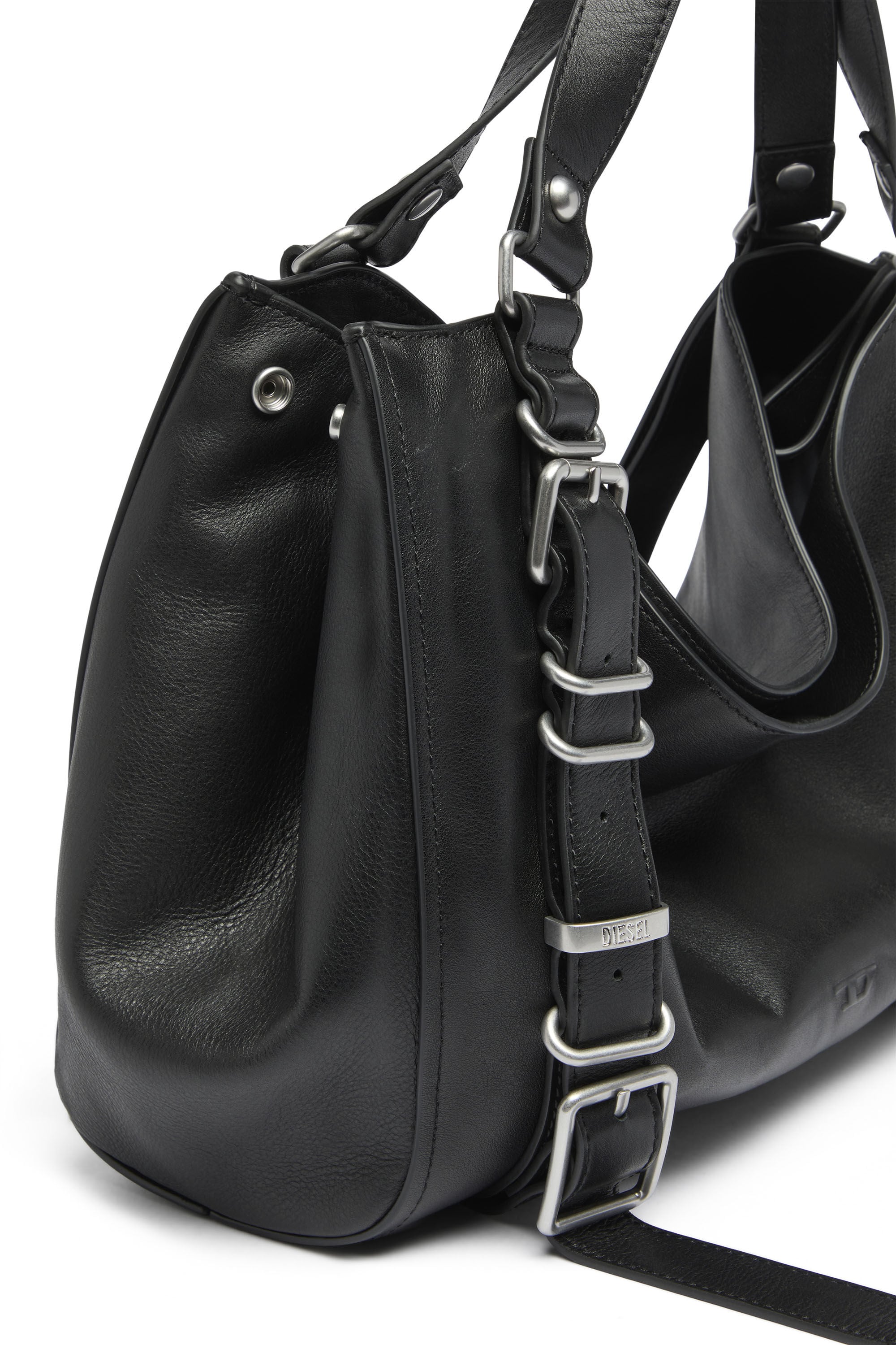 Diesel - D-ONE TOPHANDLE M, Unisex's D-One-Medium top-handle bag in treated leather in Black - 5