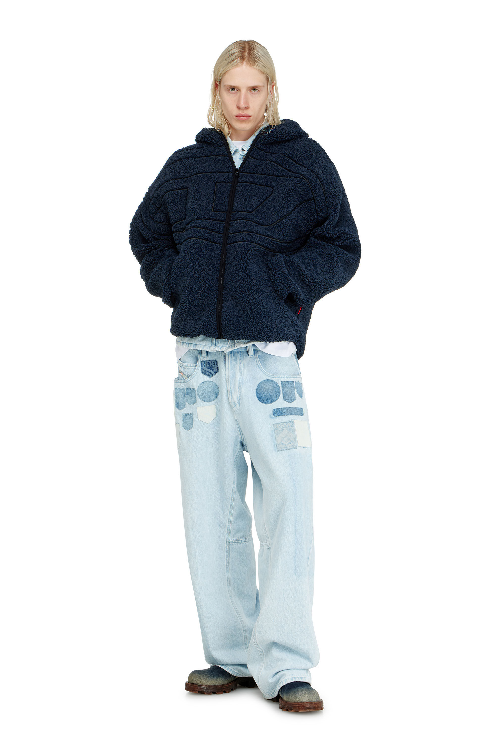 Diesel - S-ZAT, Man's Teddy hoodie sweatshirt in Dark Blue - 1