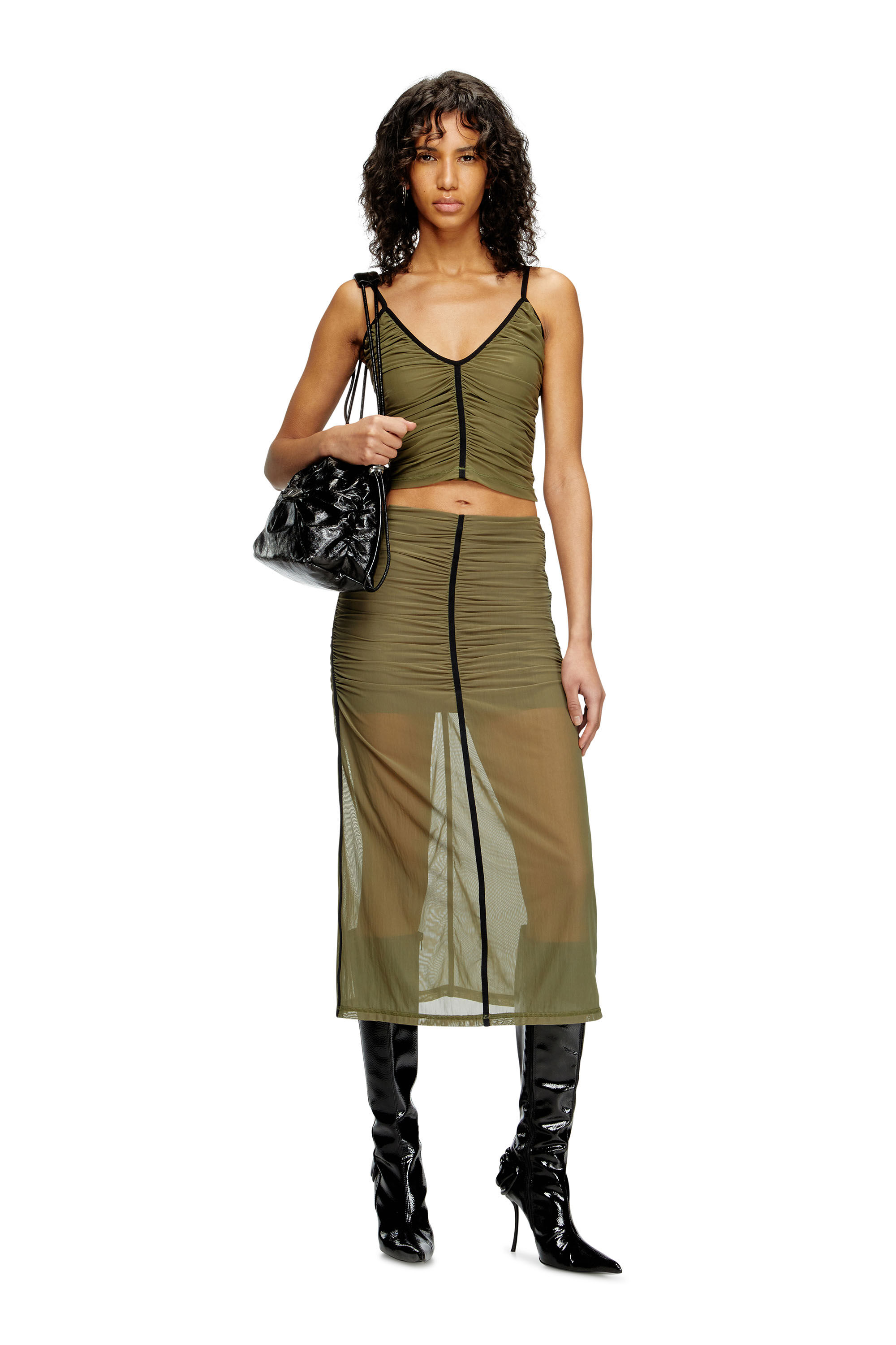 Diesel - T-AIKY, Woman's Gathered strappy top in Olive Green - 1
