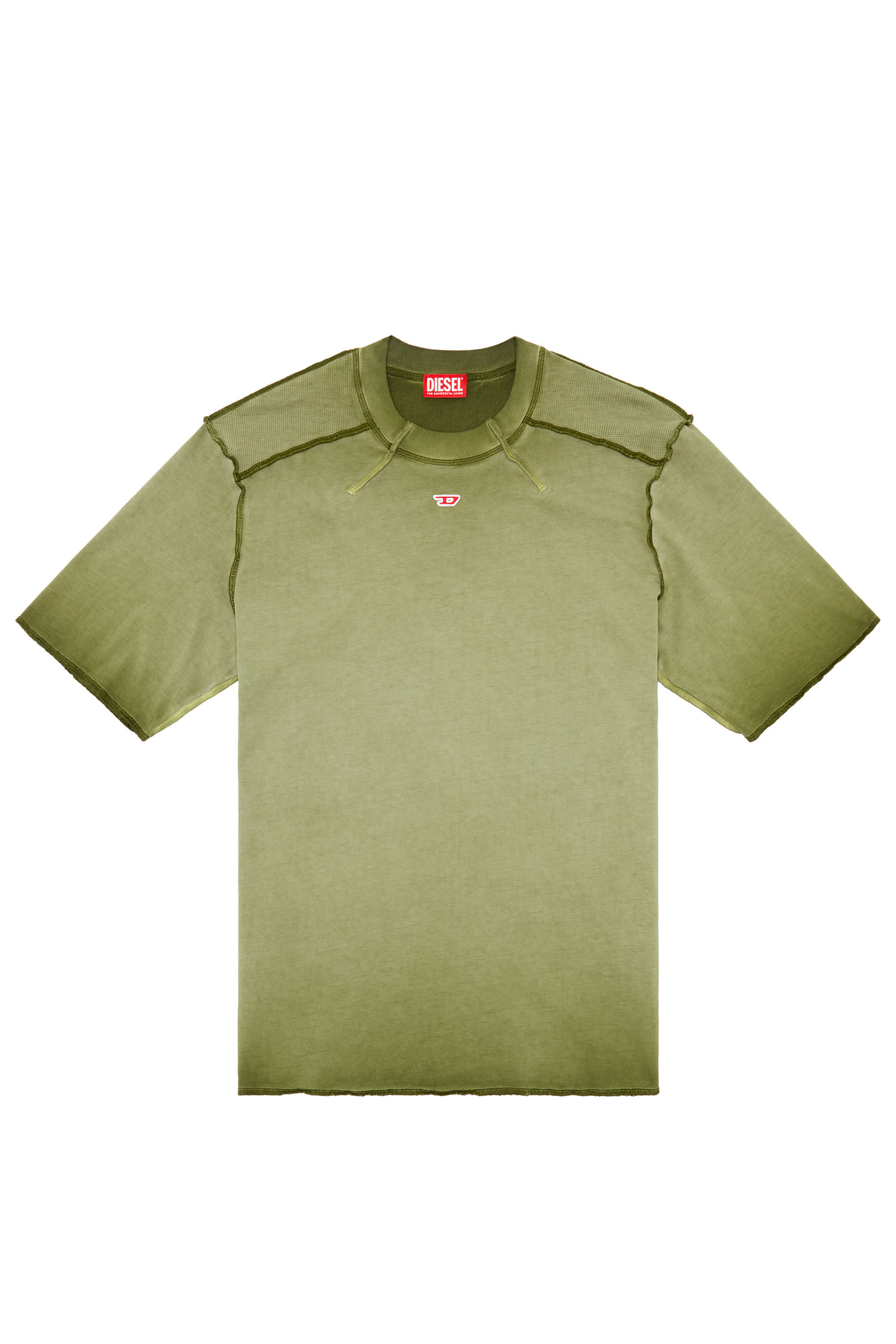Diesel - T-ERIE-N, Man T-shirt with micro-waffle shoulders in Green - Image 2
