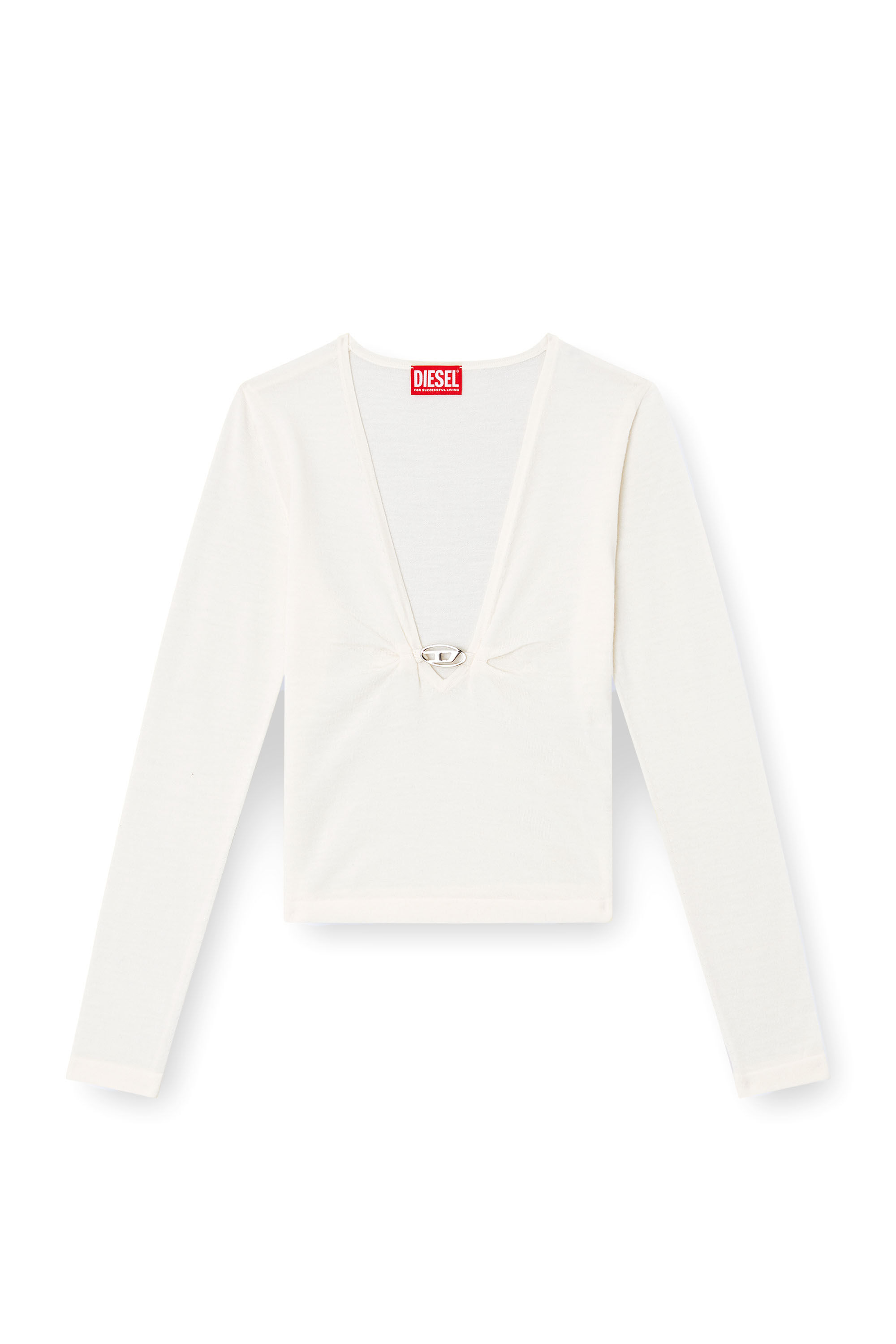 Diesel - M-PIAFFY, Woman's Gathered V-neck jumper in wool in White - 2