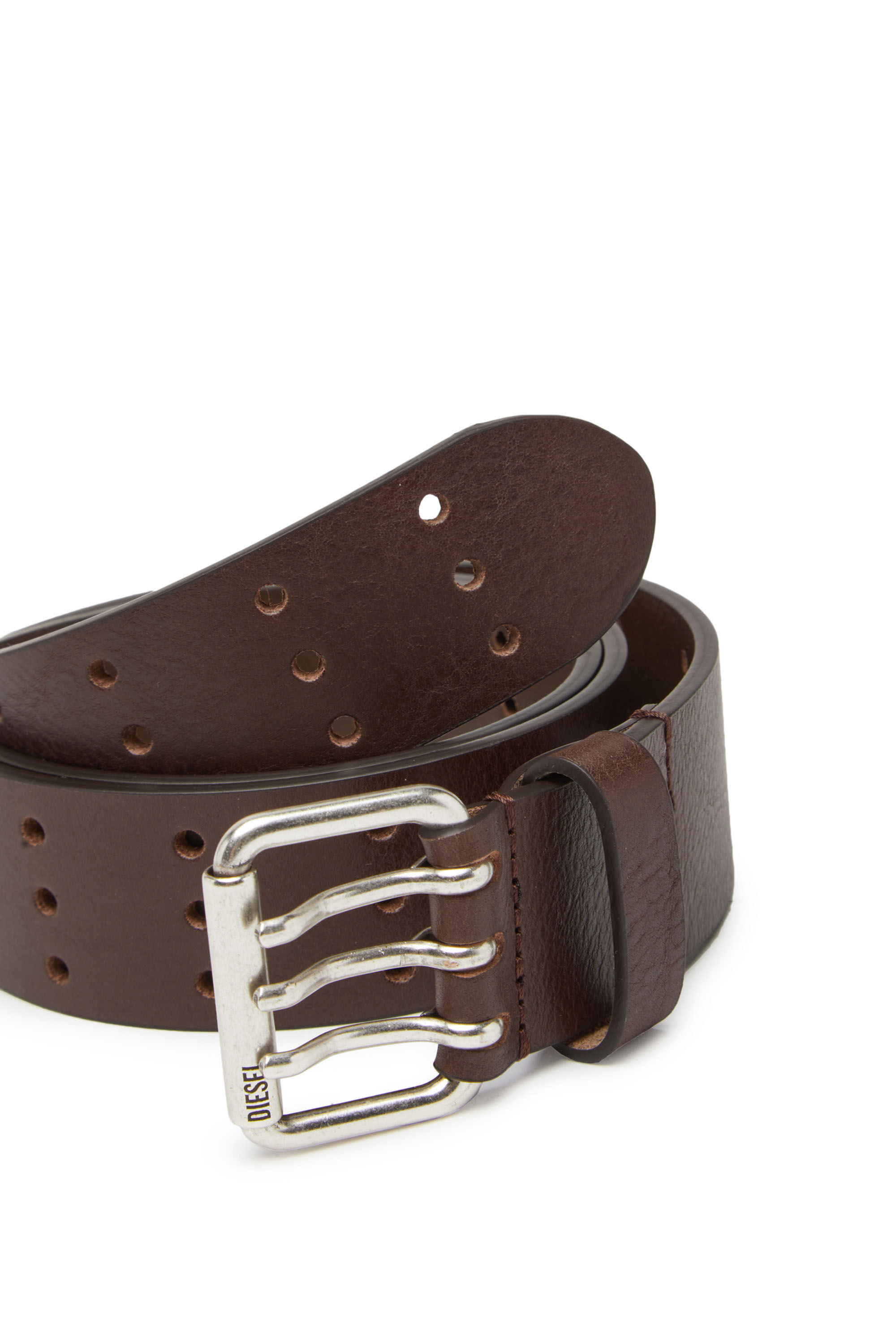 Diesel - B-MILI, Man Leather belt with triple-prong buckle in Brown - Image 3