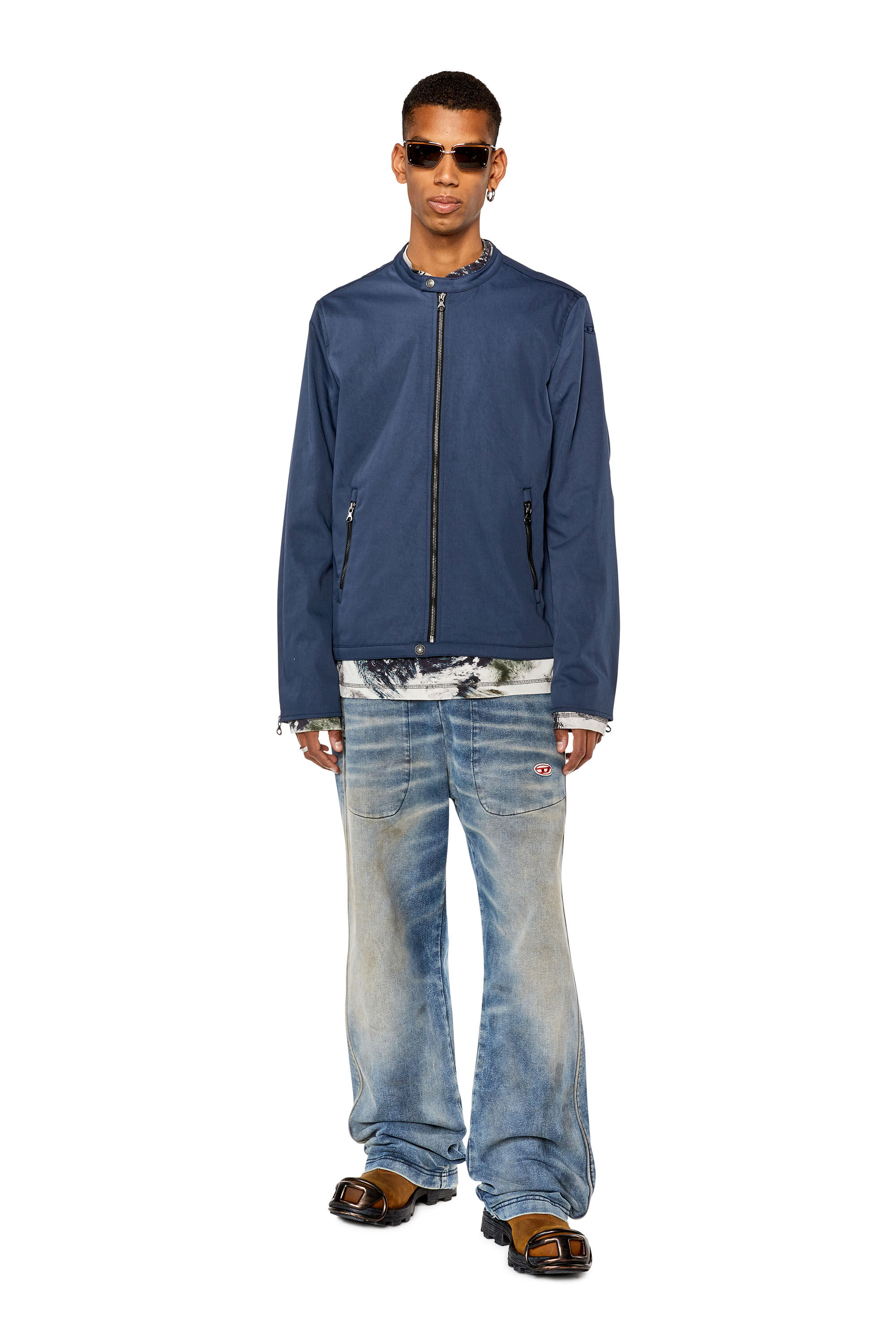 Diesel - J-GLORY-NW, Man Biker jacket in cotton-touch nylon in Blue - Image 1