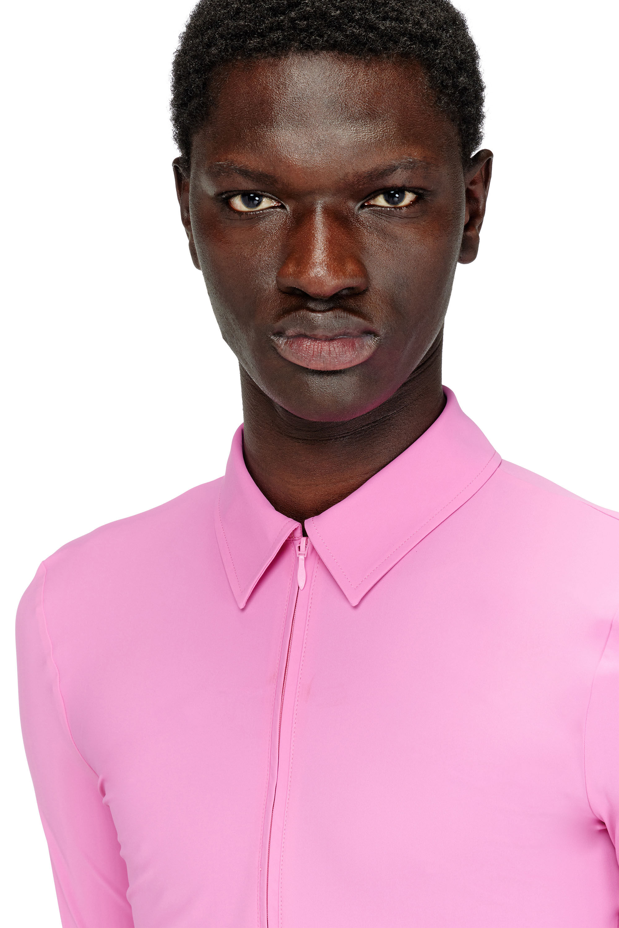 Diesel - S-LOKID, Man's Second-skin zip shirt in Lycra in Pink - 5