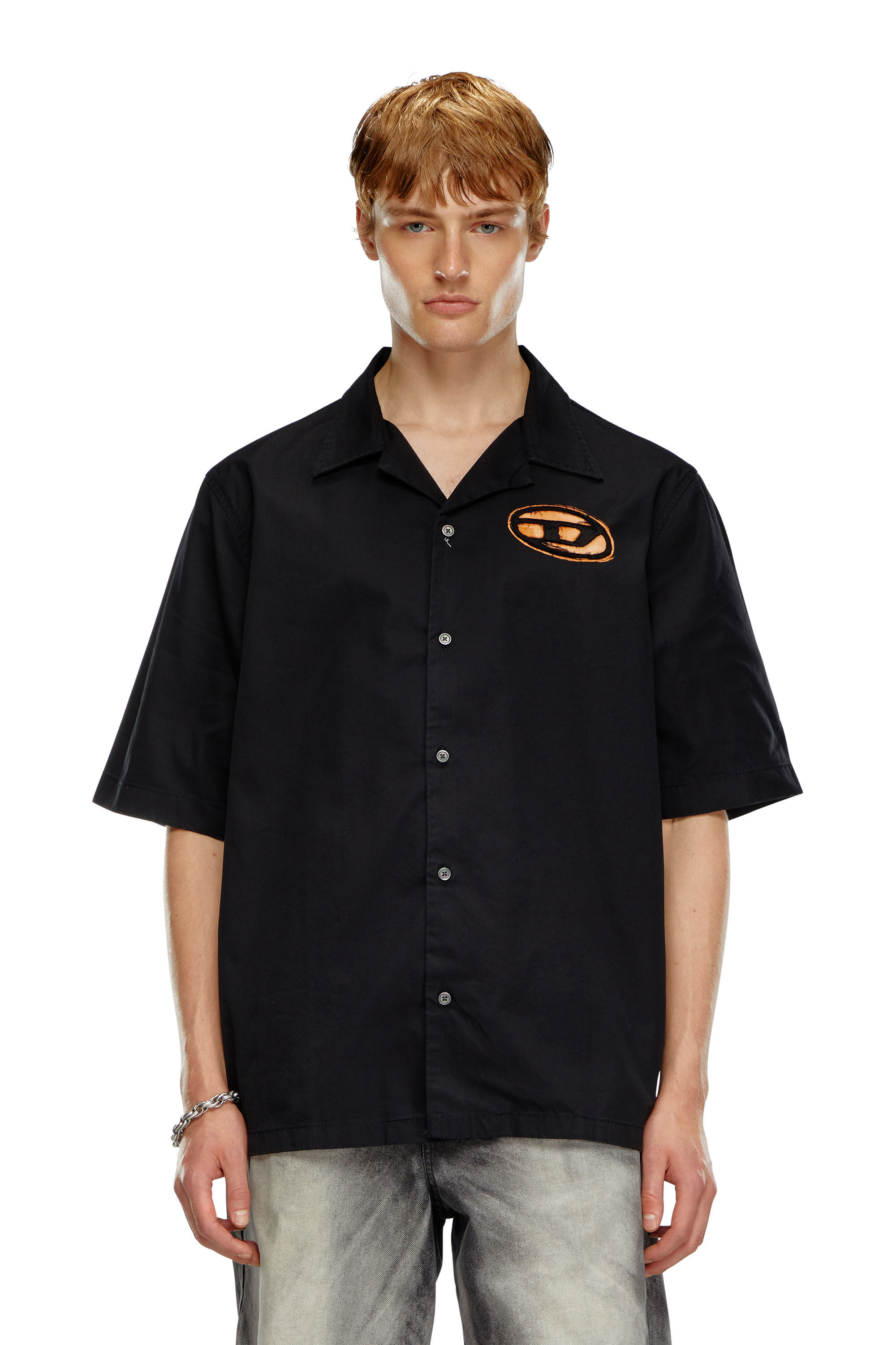 Diesel - S-STAN-BLEACH, Man Bowling shirt with bleached effect in Black - Image 3