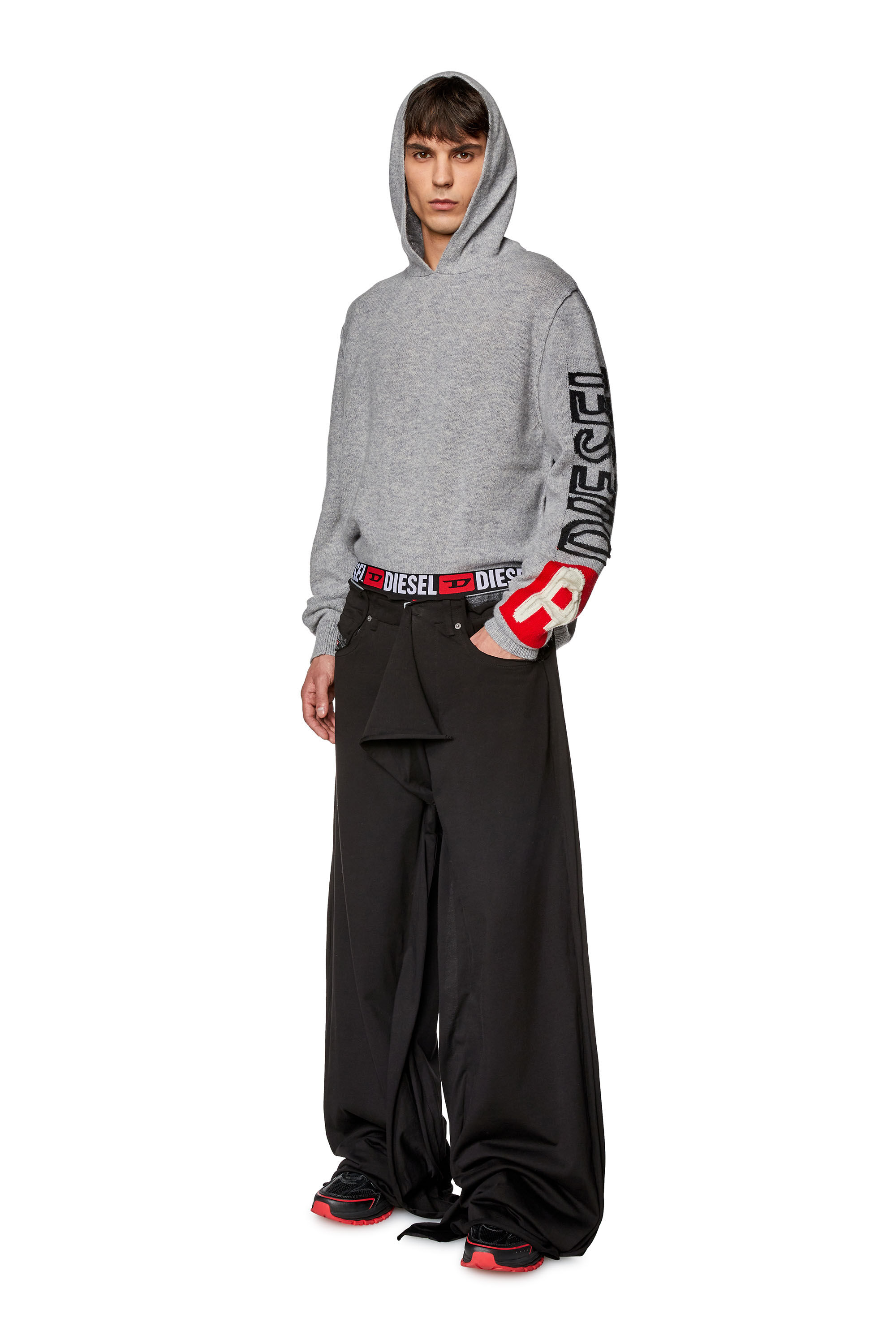 Diesel - K-TELENDO, Man Wool hoodie with cut-up logo in Grey - Image 1