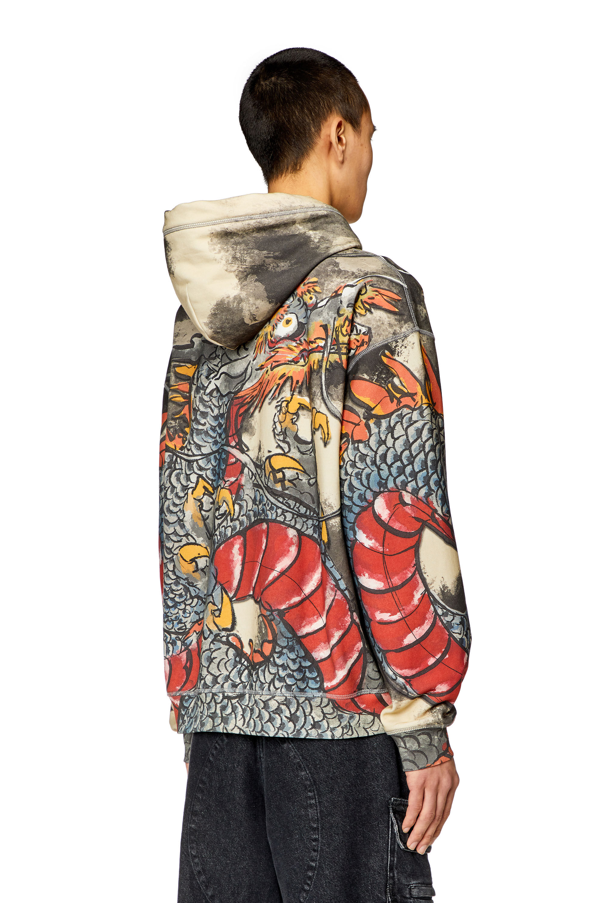 Diesel - CL-S-BOXT-HOOD-DRAGON, Unisex Hoodie with Dragon print in Multicolor - Image 4