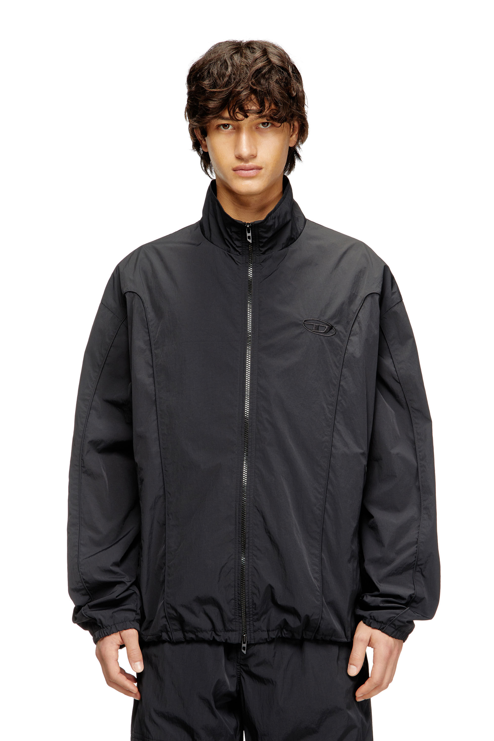 Diesel - J-FIVE-WRD-AKAD, Man's Crinkled-nylon jacket with piping in Black - 3