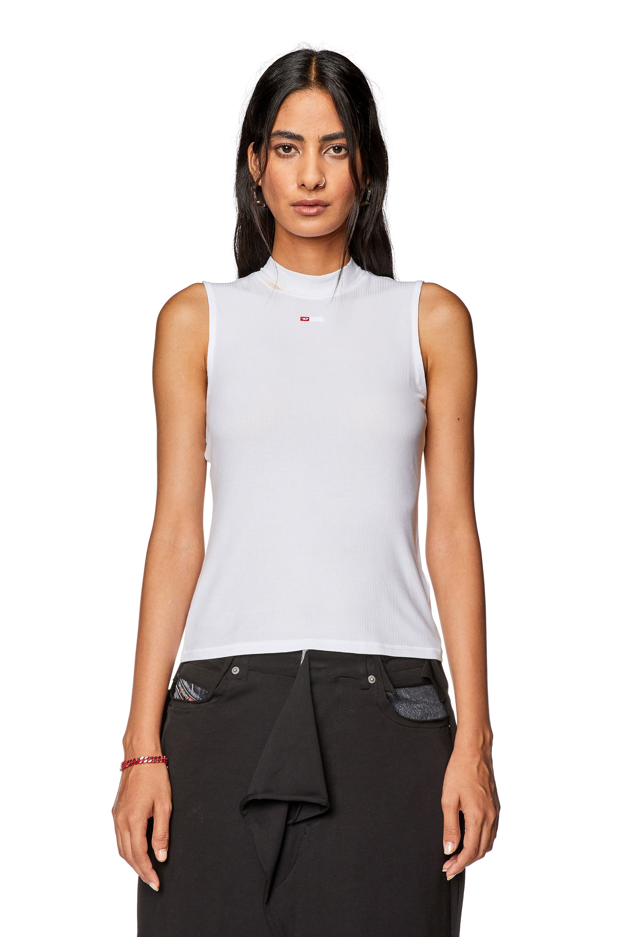 Diesel - T-MOKKY-SL-MICRODIV, Woman Ribbed tank top with mock neck in White - Image 5
