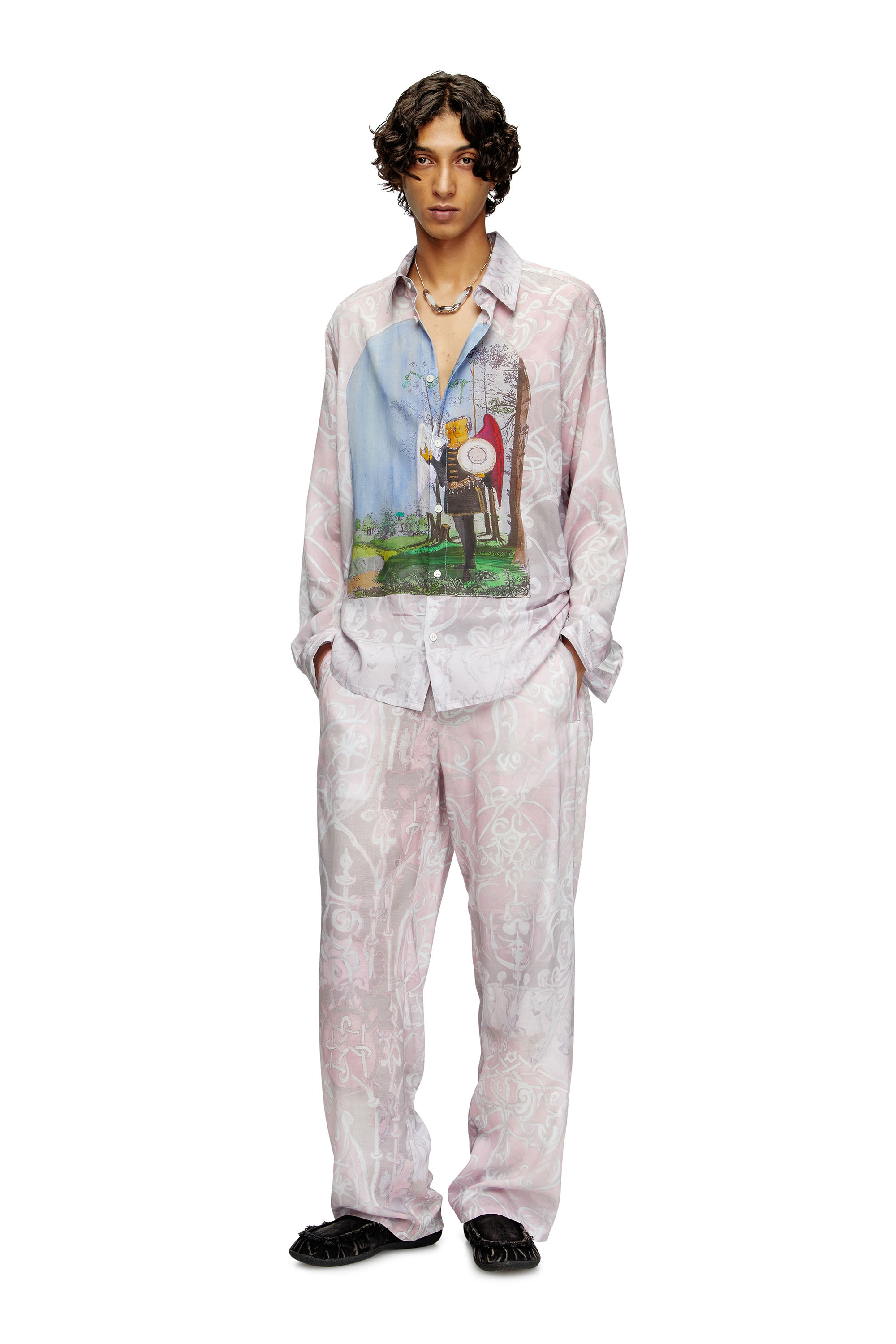 Diesel - S-SIMPLY-A-AJFW, Unisex's Shirt with medieval print in Pink - 1