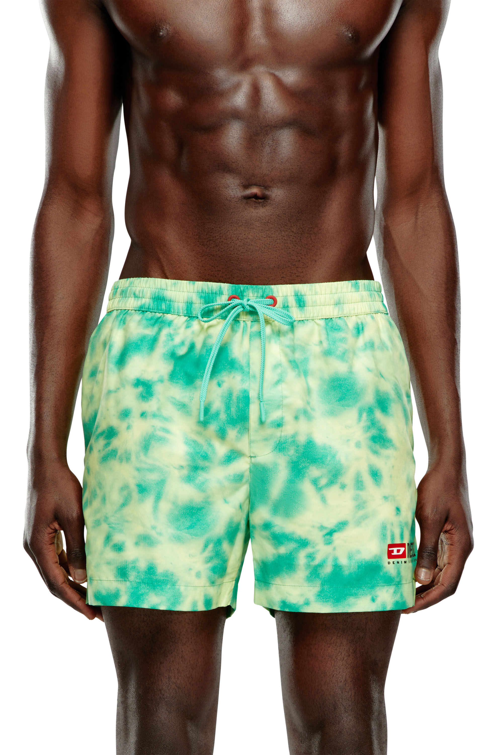 Diesel - BMBX-KEN-37, Man's Mid-length swim shorts with tie-dye print in Green/Yellow - 1