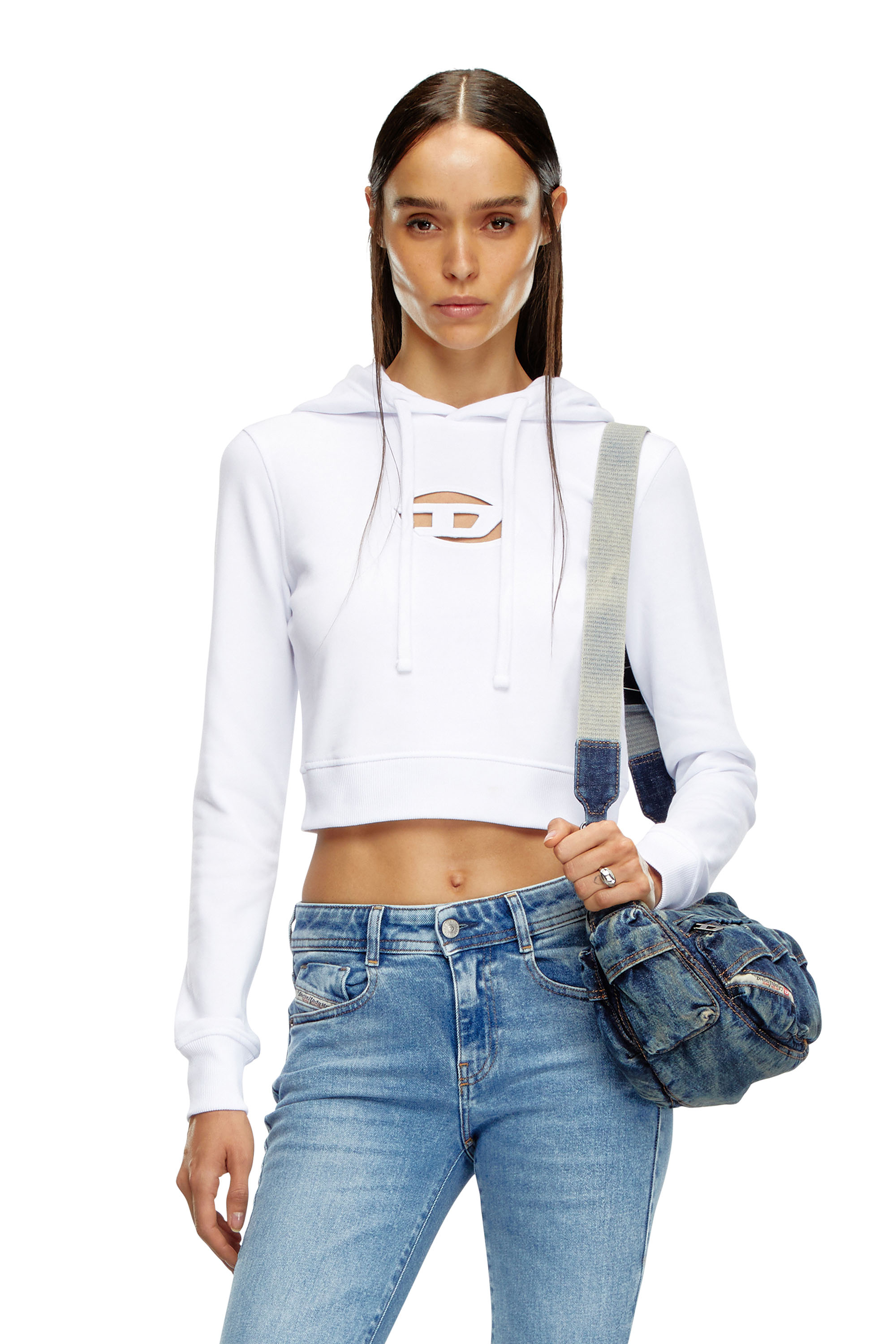 Diesel - F-SLIMMY-HOOD-OD, Woman Hoodie with cut-out Oval D Logo in White - Image 1
