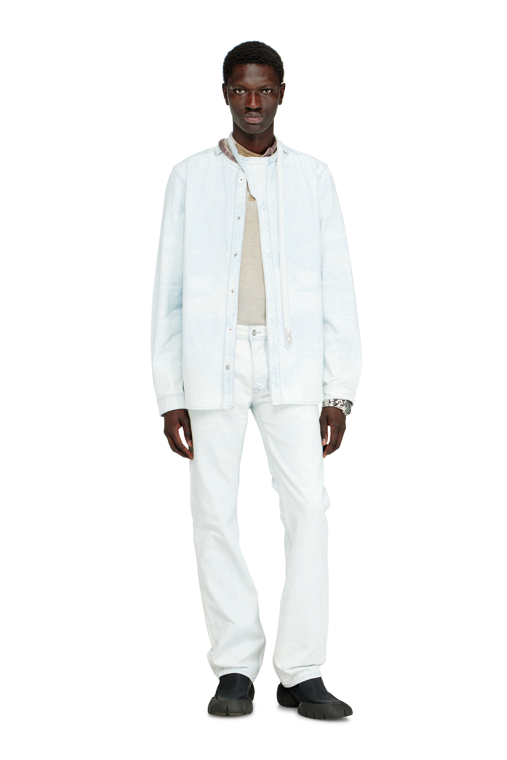 Diesel - D-TYLLAR-FSI, Man's Shirt in ice-blue satin denim in Light Blue - 1