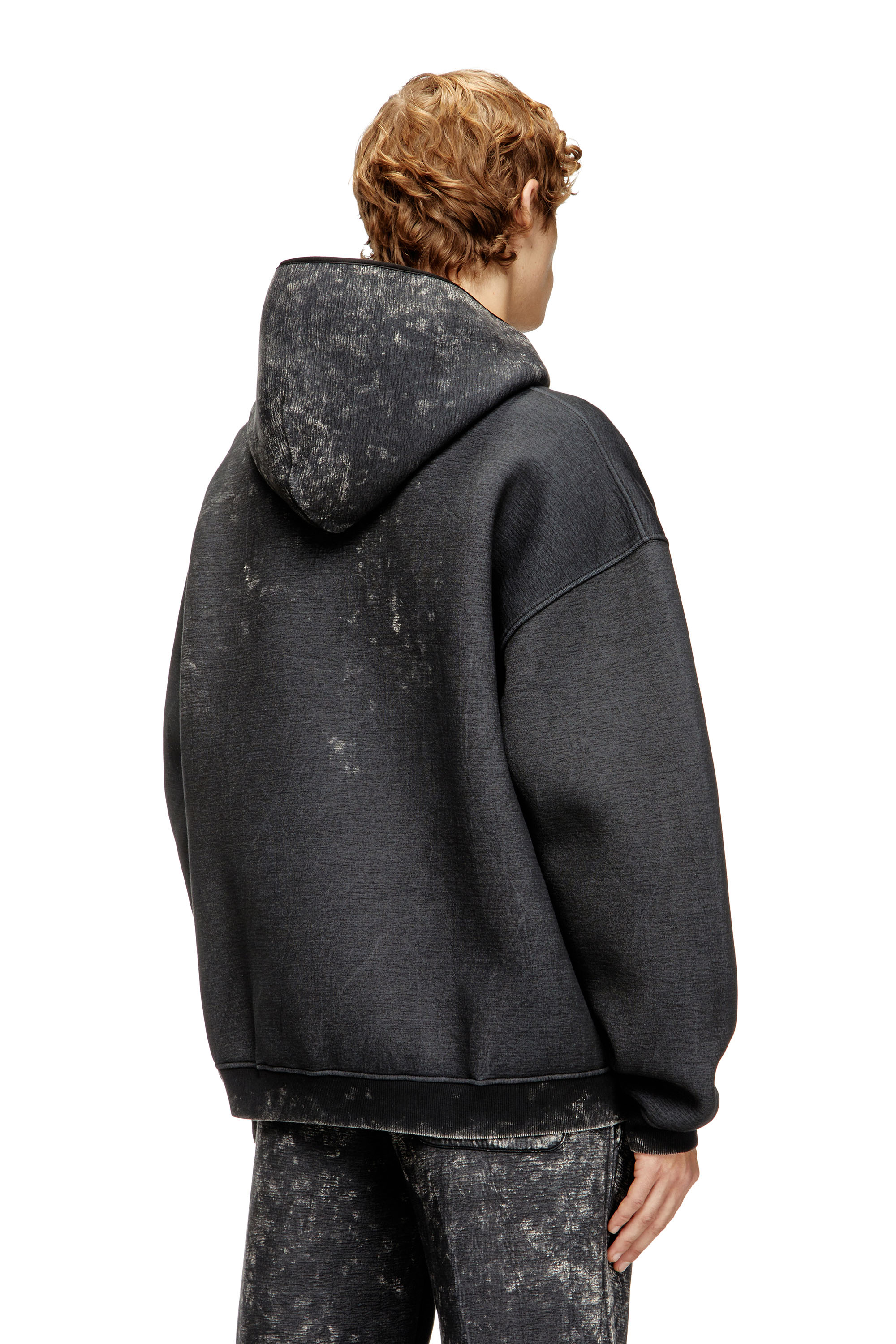 Diesel - S-BOXT-CHAN-HOOD, Man's Relaxed scuba hoodie with marble wash in Dark grey - 4