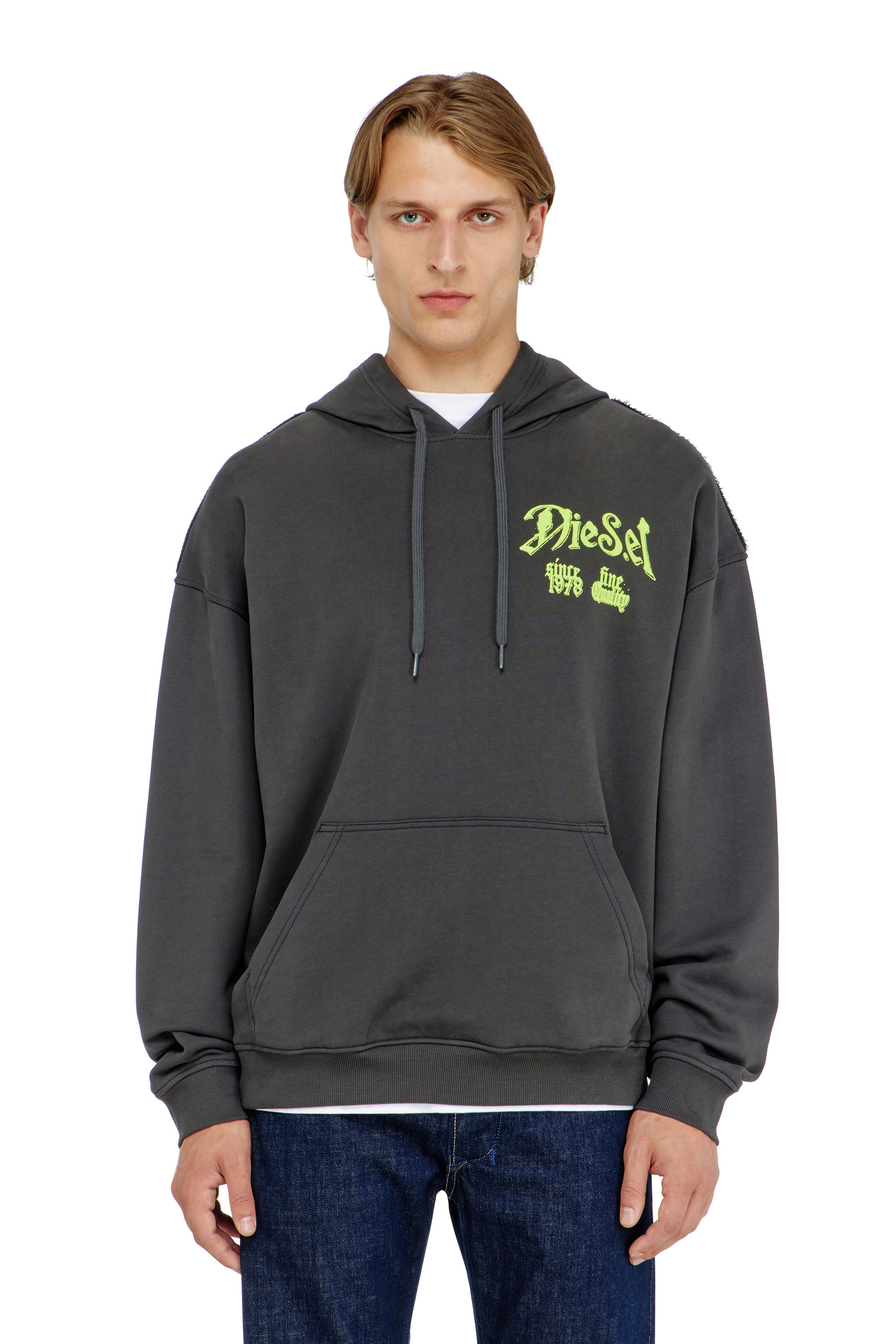 Diesel - S-BOXT-HOOD-AA2, Man's Cotton hoodie with flocked graphics in Dark grey - 1
