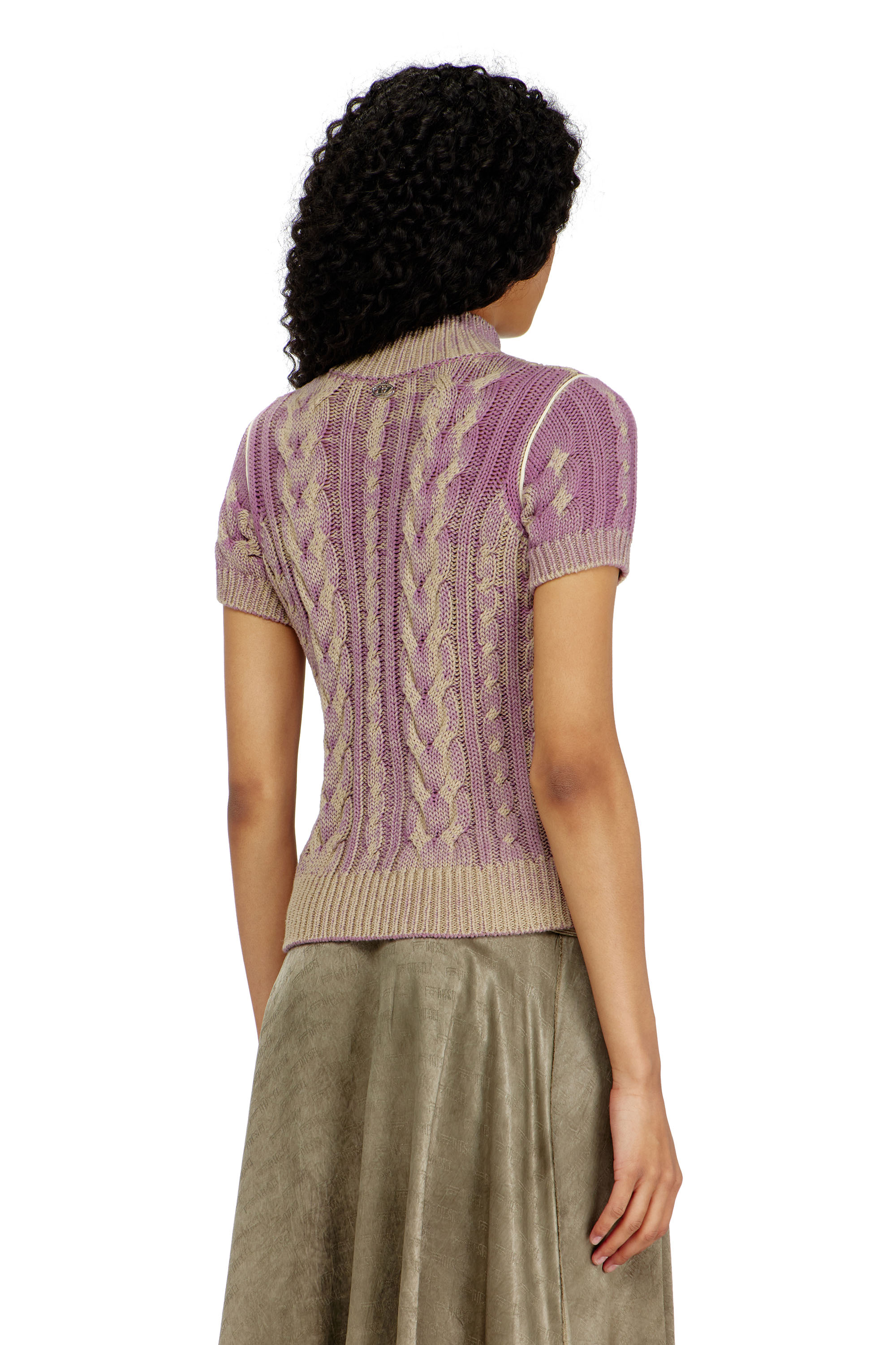 Diesel - M-ELANA, Woman's Short-sleeve zip cardigan in cable knit in Violet - 4