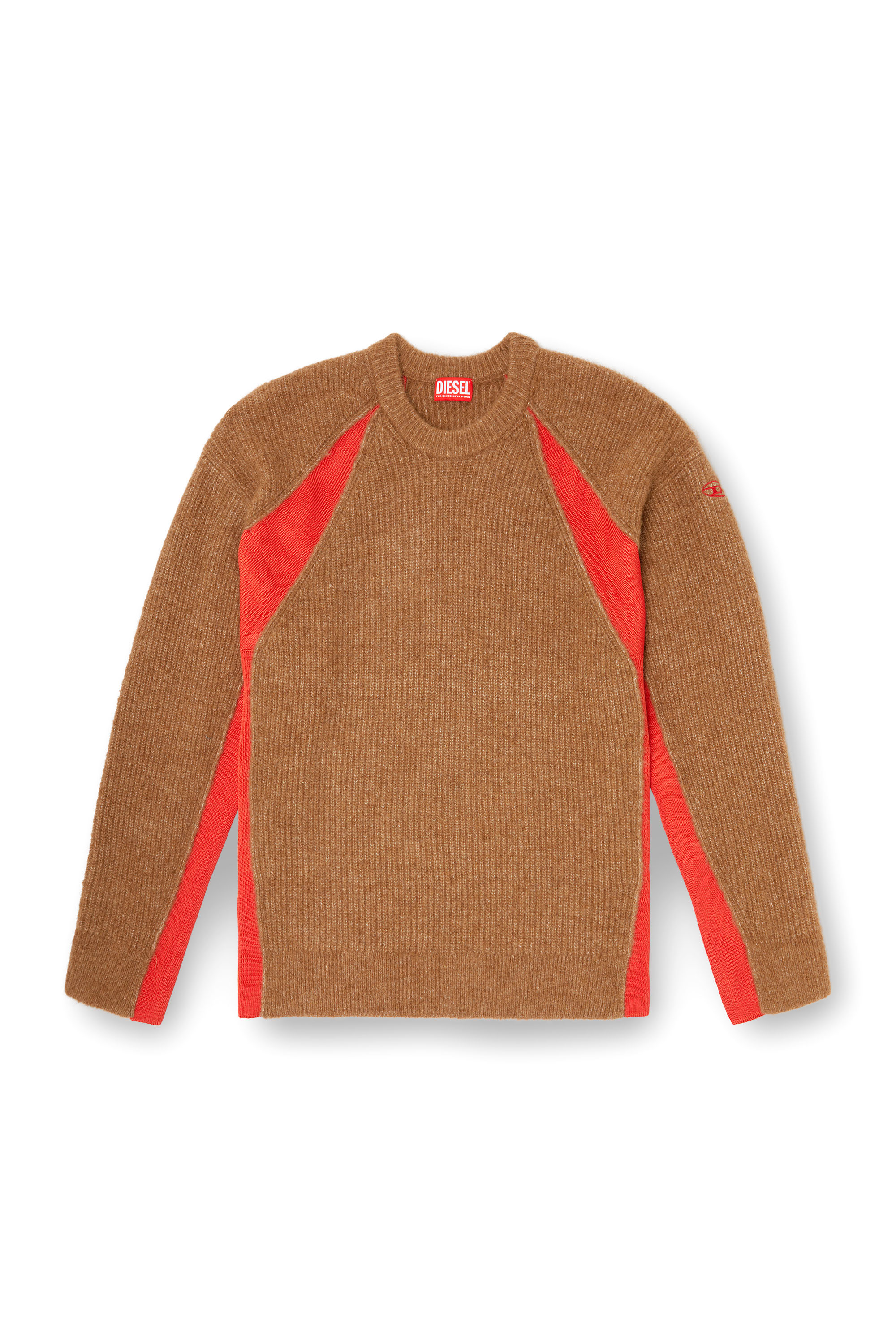 Diesel - K-LOLLO, Man's Alpaca-blend jumper with contrast inserts in Brown - 2