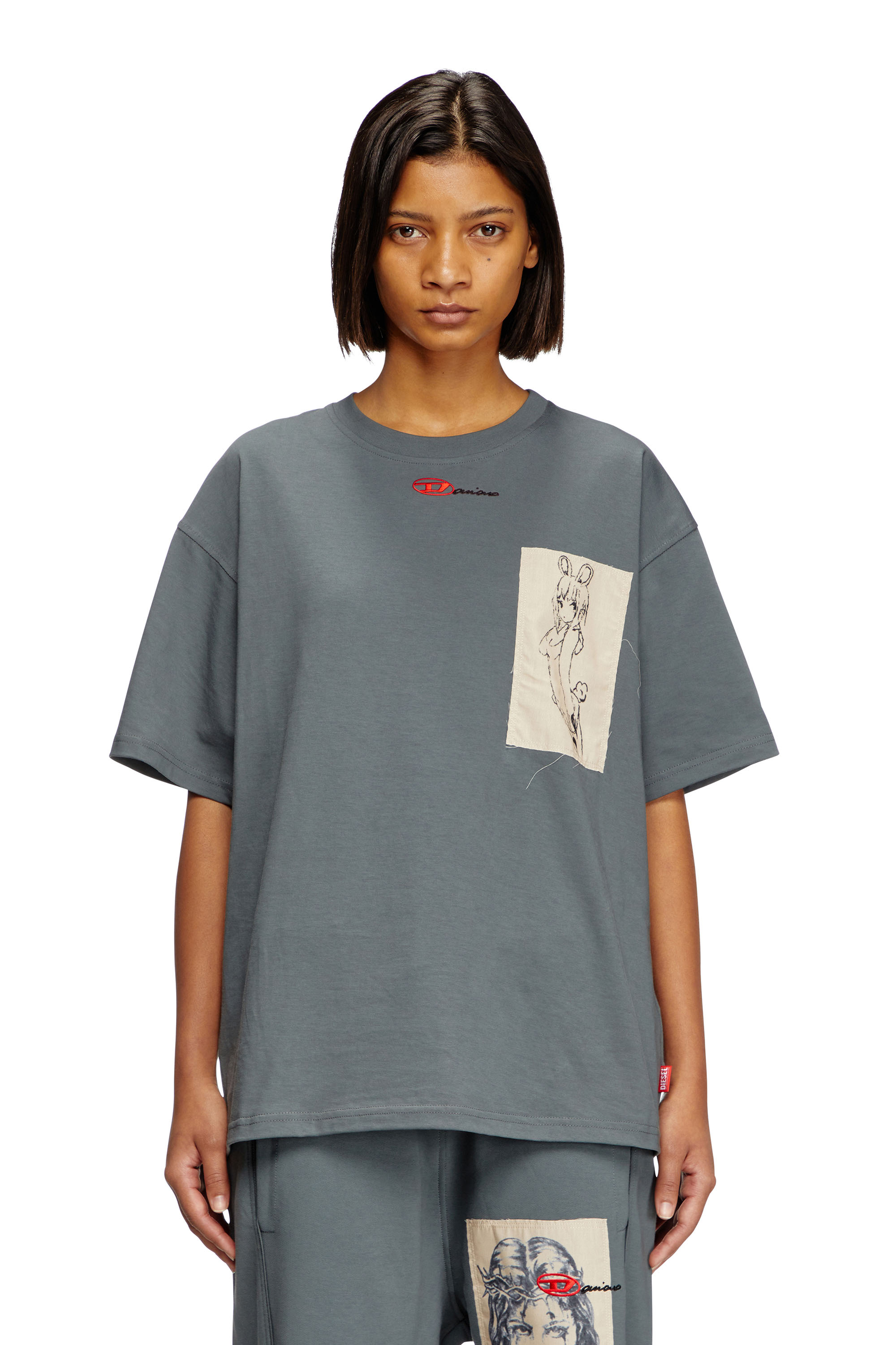 Diesel - T-BOXT-1P-DD, Unisex's T-shirt with tattoo patch in Grey - 1