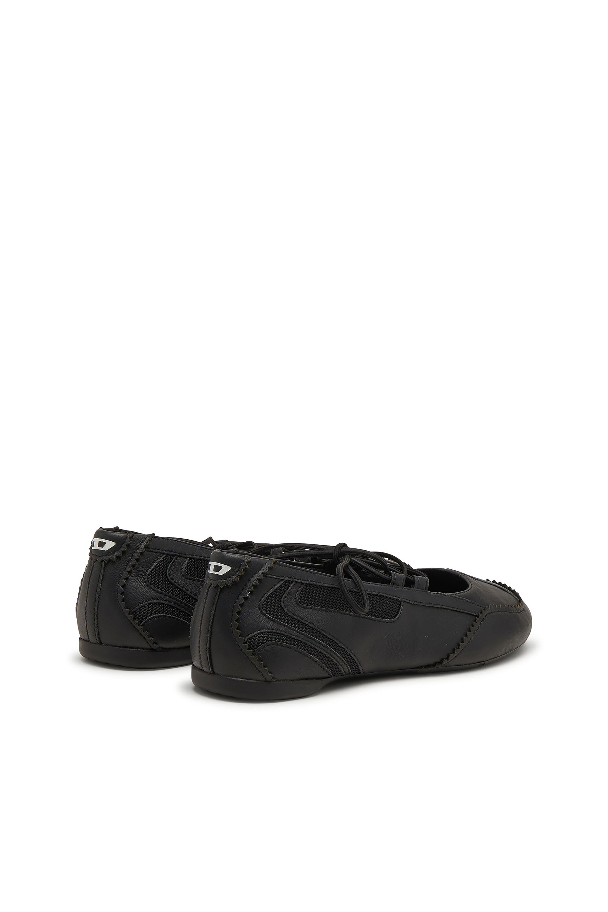 Diesel - D-MILE BALLERINA LACE UP W, Woman's D-Mile-Lace-up ballet flats in leather and mesh in Black - 3