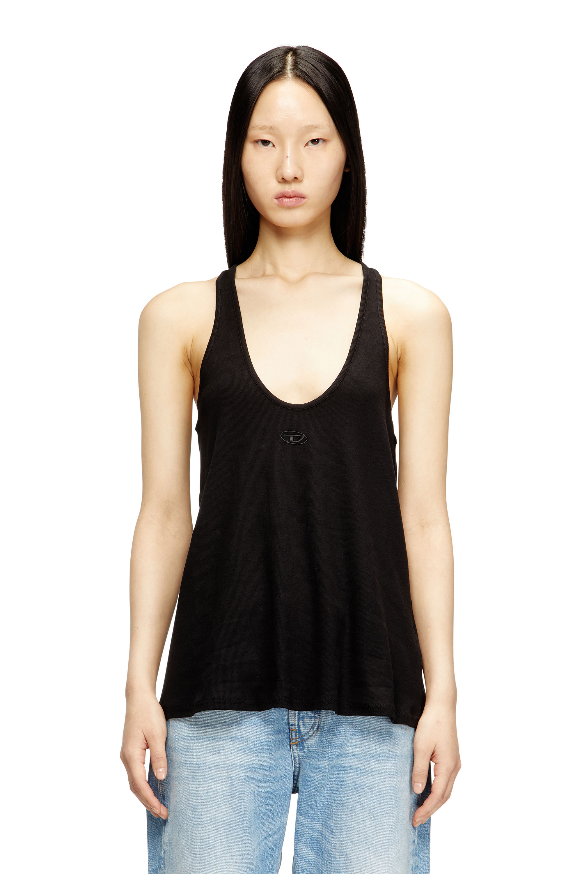 Diesel - T-IPSYA-LKDS, Woman's Ribbed tank with Oval D in Black - 1