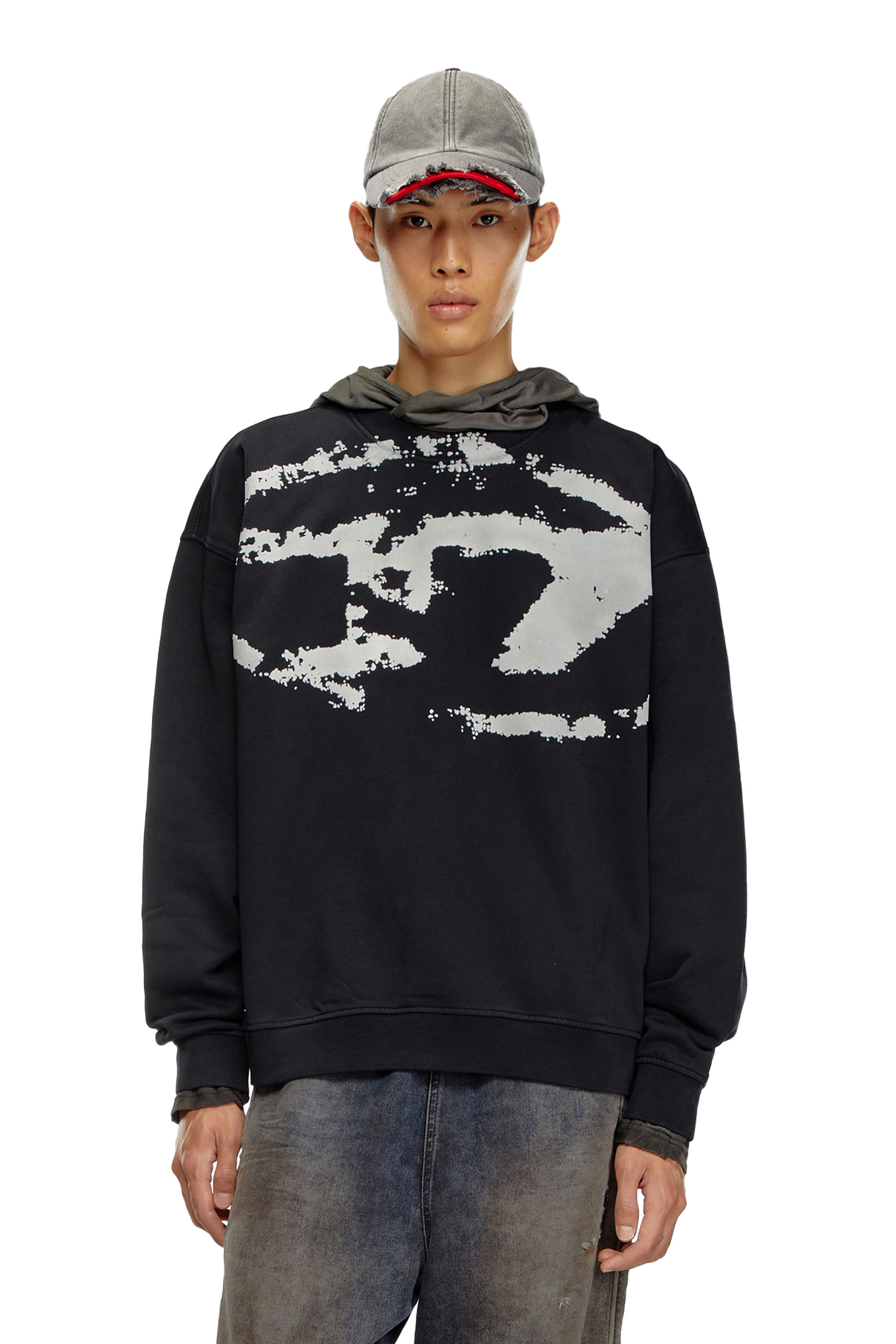 Diesel - S-BOXT-N5, Man's Sweatshirt with distressed flocked logo in Black - 1