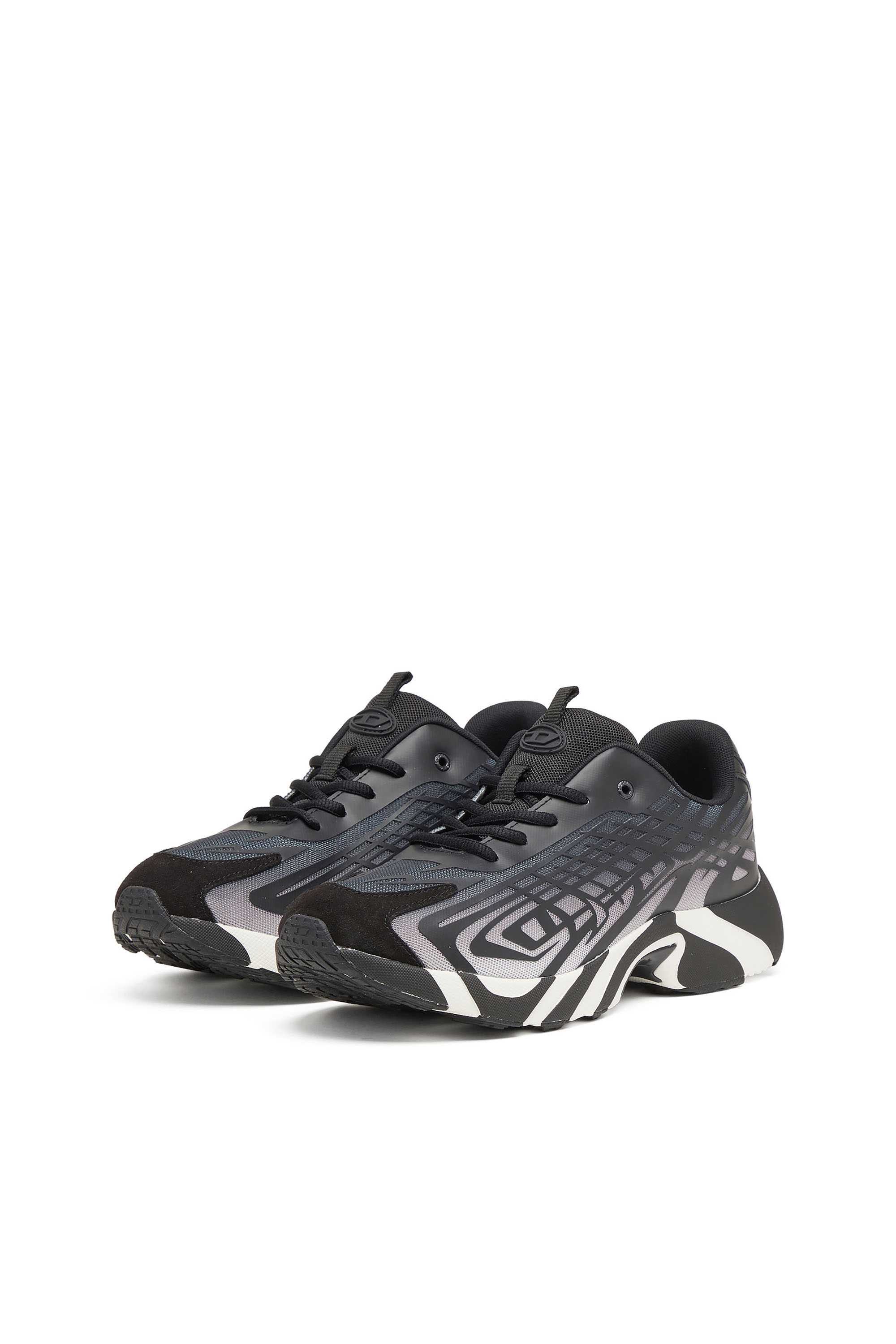 Diesel - S-D-VIT'S 500 LOW, Man's D-Vit-Sneakers in striped dégradé mesh in Black/White - 7