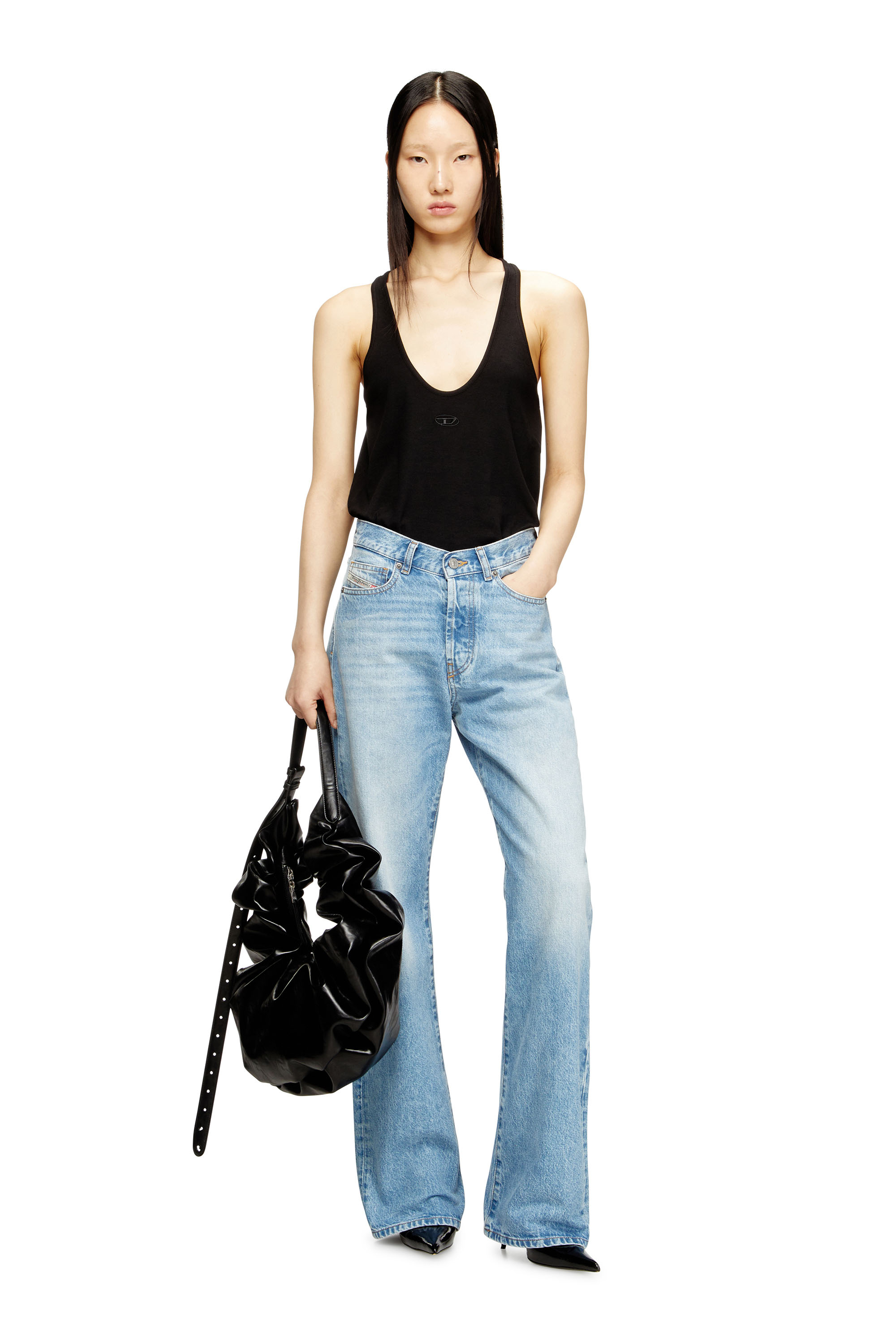 Diesel - T-IPSYA-LKDS, Woman's Ribbed tank with Oval D in Black - 2