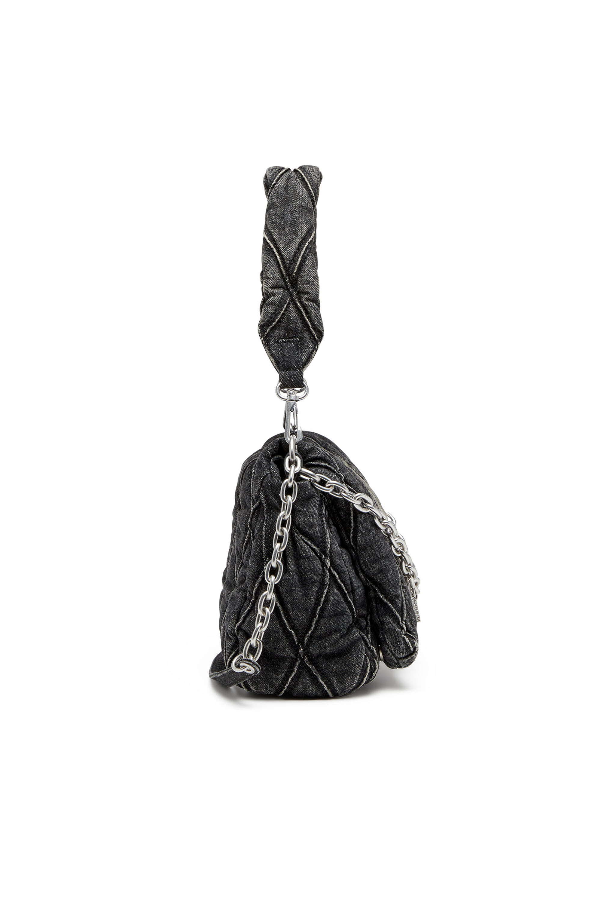 Diesel - CHARM-D SHOULDER M, Woman's Charm-D M-Shoulder bag in quilted denim in Black - 4