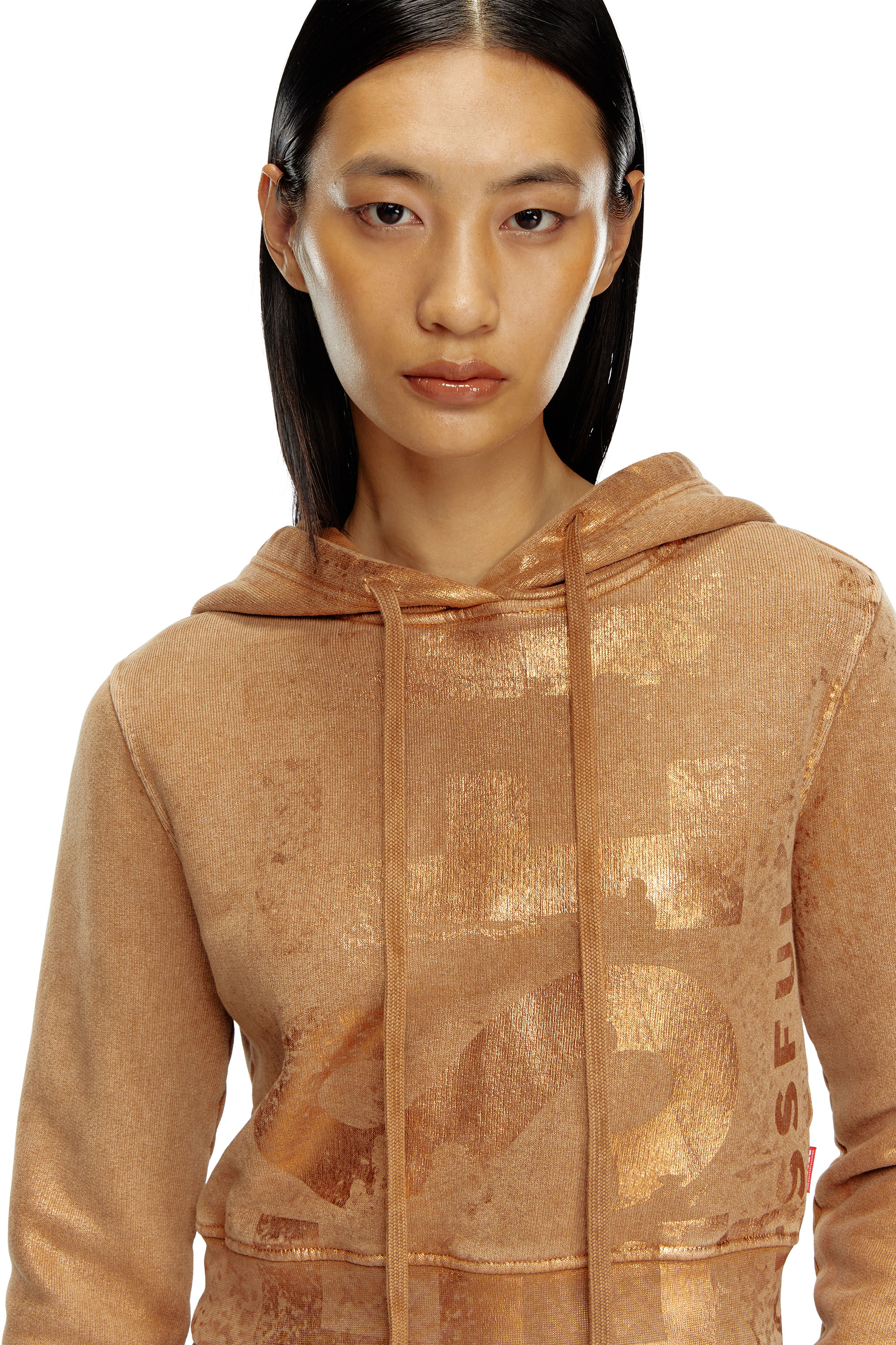 Diesel - F-SLIMMY-HOOD-P6, Woman Cropped hoodie with metallic effects in Brown - Image 4