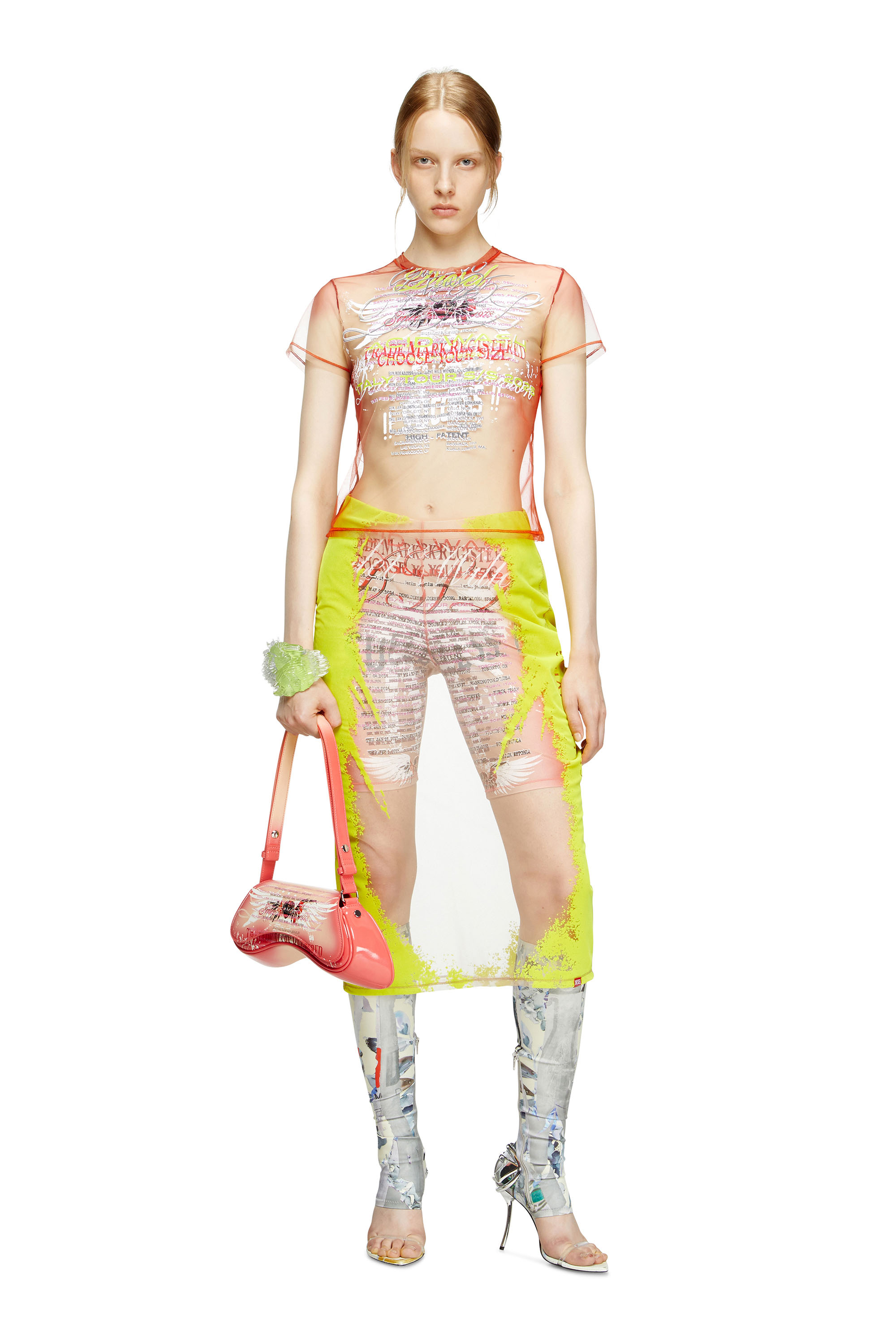 Diesel - T-YRAC, Woman's Sheer top with lyrics print in Pink - 1