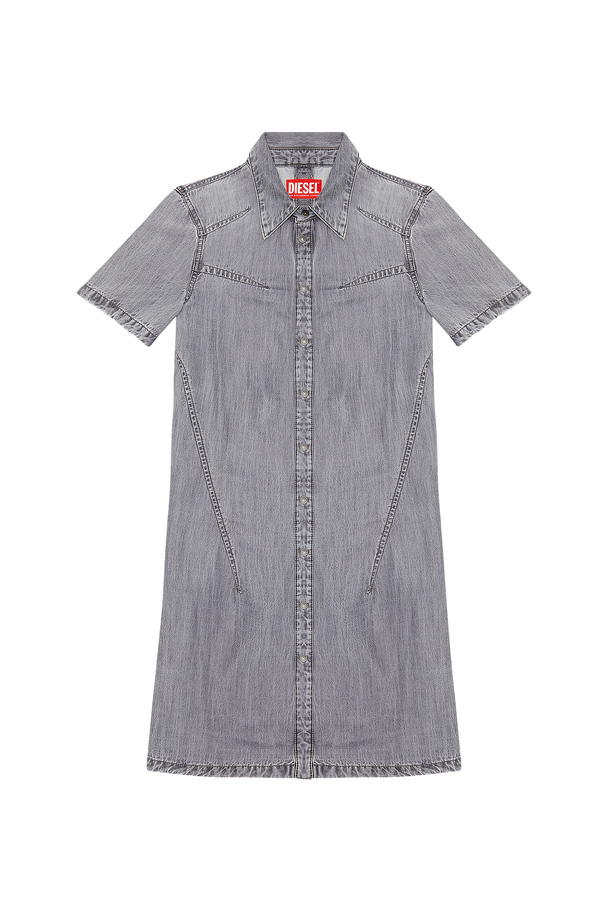 Diesel - DE-SHIRTY, Woman Buttoned shirt dress in light denim in Grey - Image 4