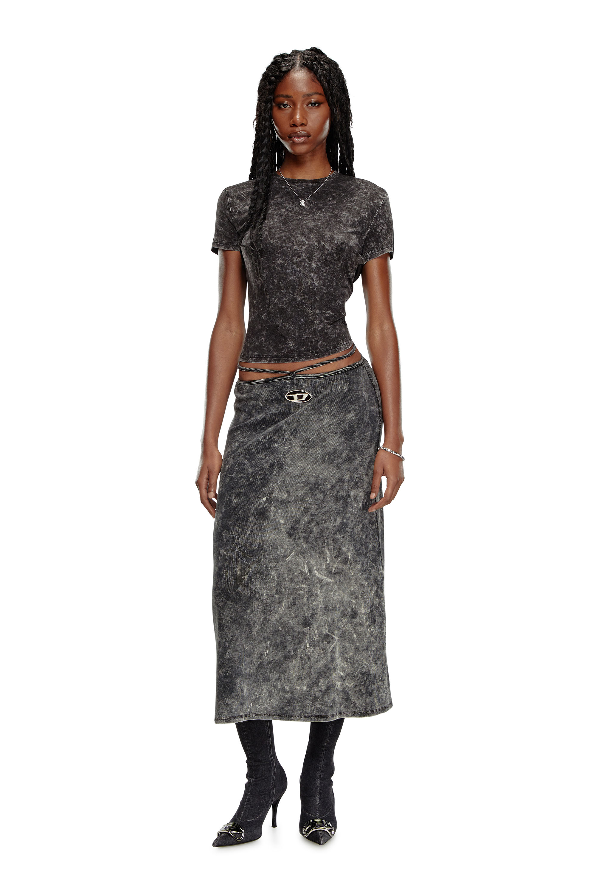 Diesel - O-ROSSI, Woman Marbled midi skirt with wrap-around ties in Grey - Image 1