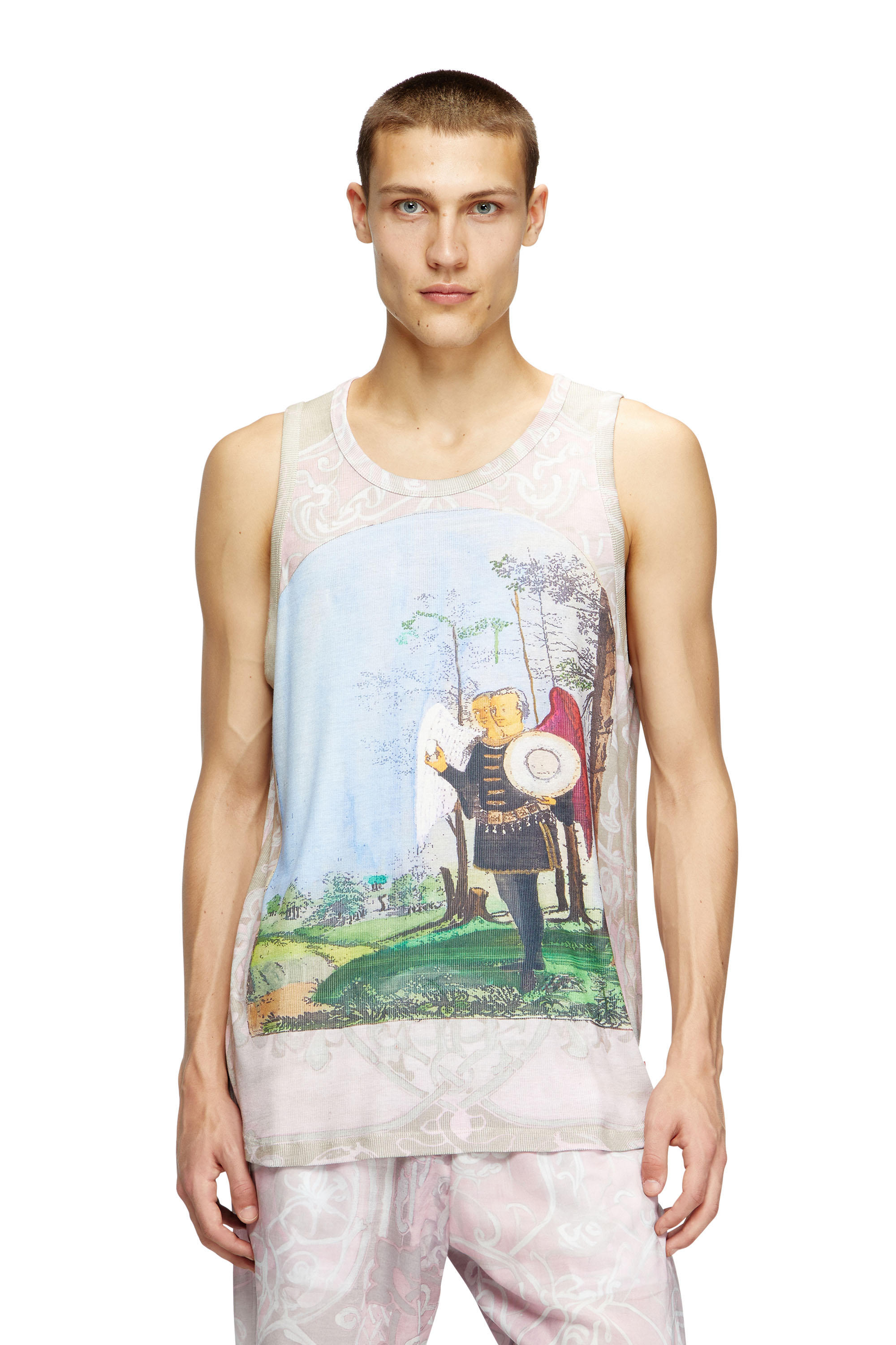 Diesel - T-ALY, Man's Tank top with medieval print in Pink - 1