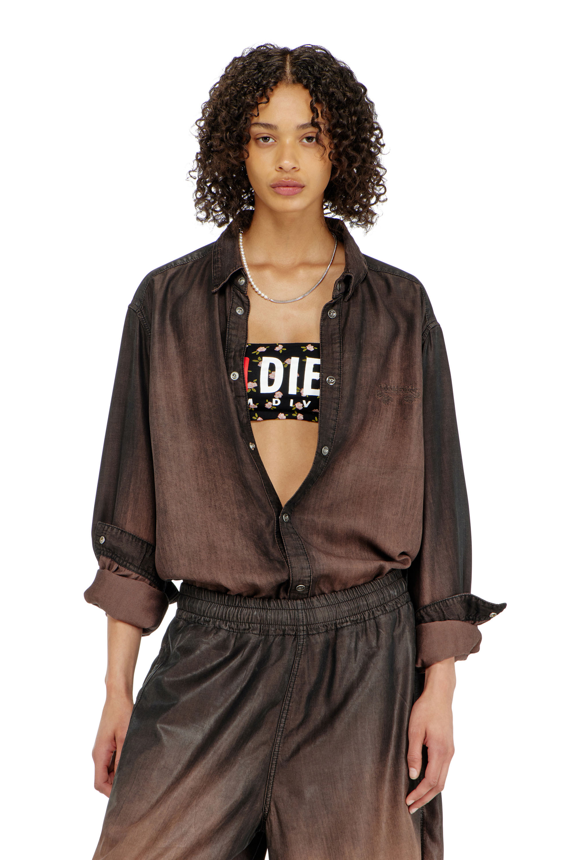 Diesel - MELANIE-C-D-CORE, Woman's Cotton bandeau bra with all-over floral print in Black - 5
